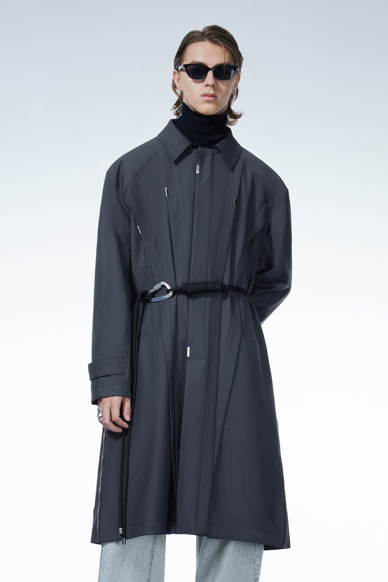 LOSTNFOUND Spliced Pleated Side-Zip Overcoat