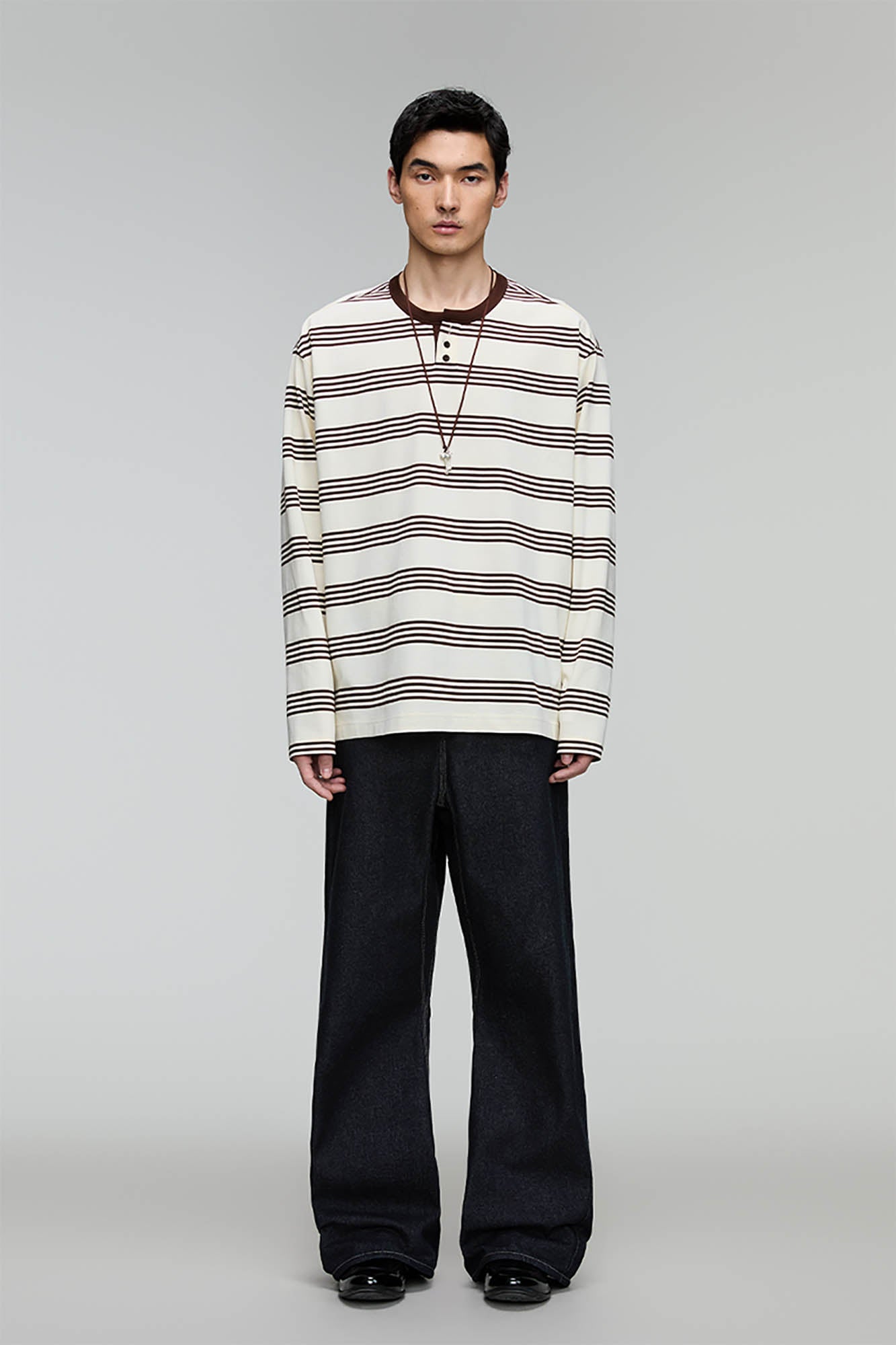 OPICLOTH Striped Henley Long-Sleeve Tee