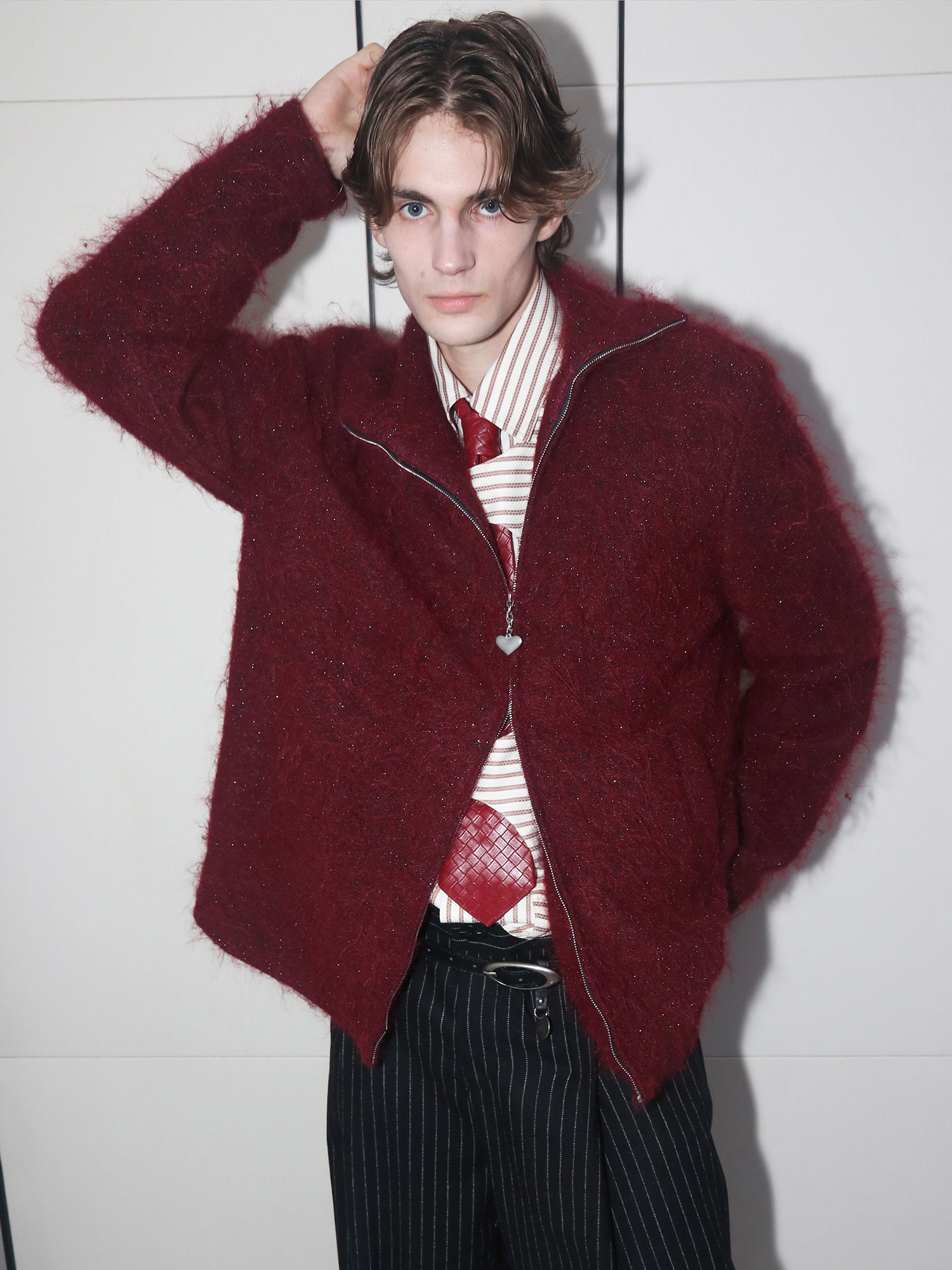 ASSEEN Asym-Zip Glitter Mohair Cardigan