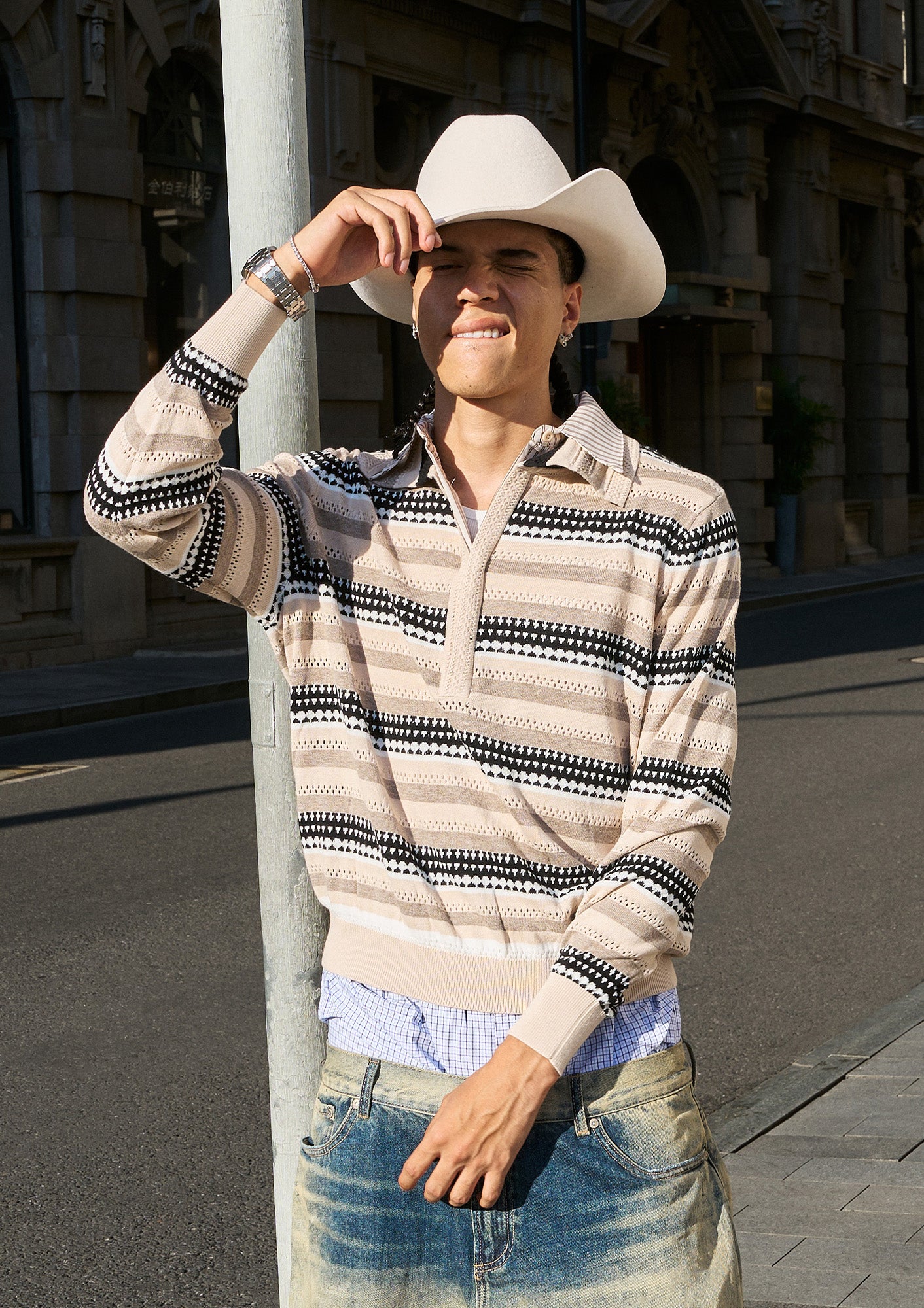 STEEPC Stripe Faux-Layered Polo Sweater, premium urban and streetwear designers apparel on PROJECTISR.com, STEEPC