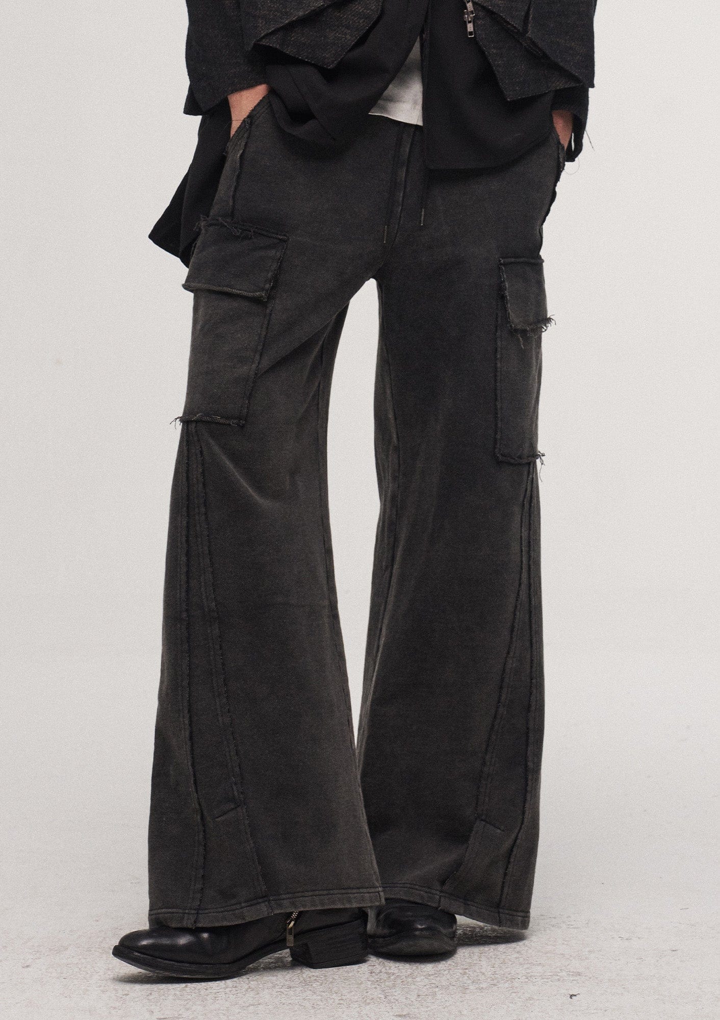 ILNya Nieternite Nifutur Washed Frayed Panel Wide-Leg Pants, premium urban and streetwear designers apparel on PROJECTISR.com, ILNya Nieternite Nifutur