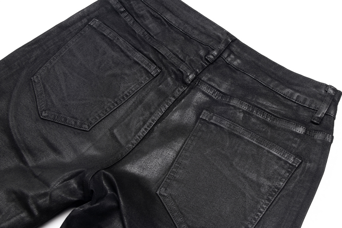 SAXGENWON Studded Washed Pleated Slim Jeans