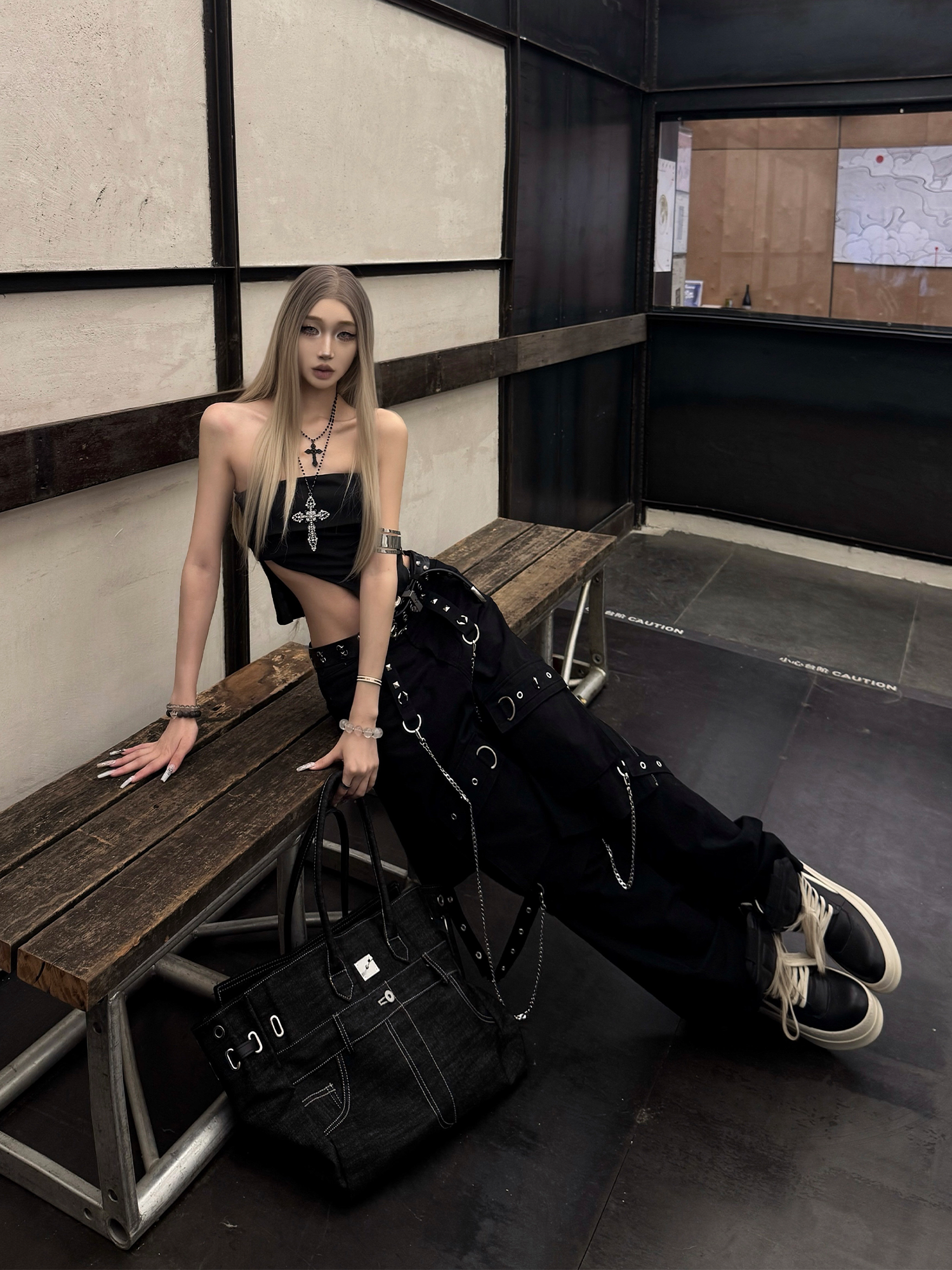 TH4SWE Punk Chain-Strap Cargo Pants