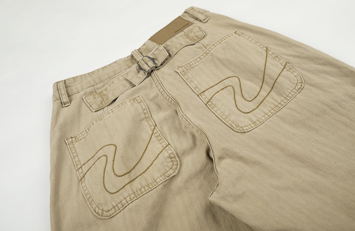BOTANICA Retro Herringbone Slim Cotton Trousers