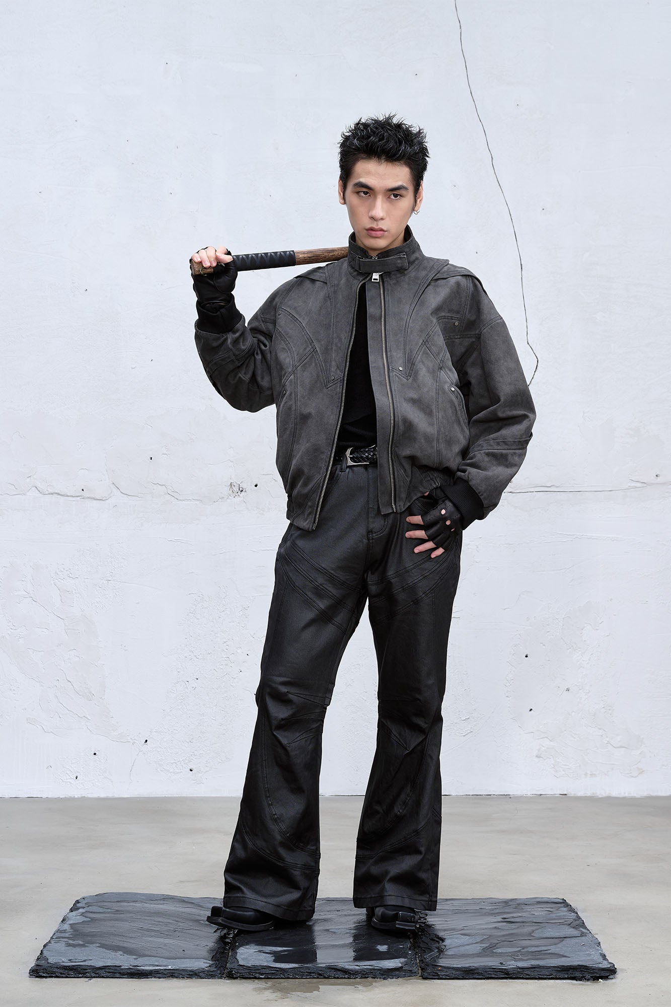 CATSSTAC Deconstructed Faded Wash Dual-Zipper Jacket, premium urban and streetwear designers apparel on PROJECTISR.com, CATSSTAC