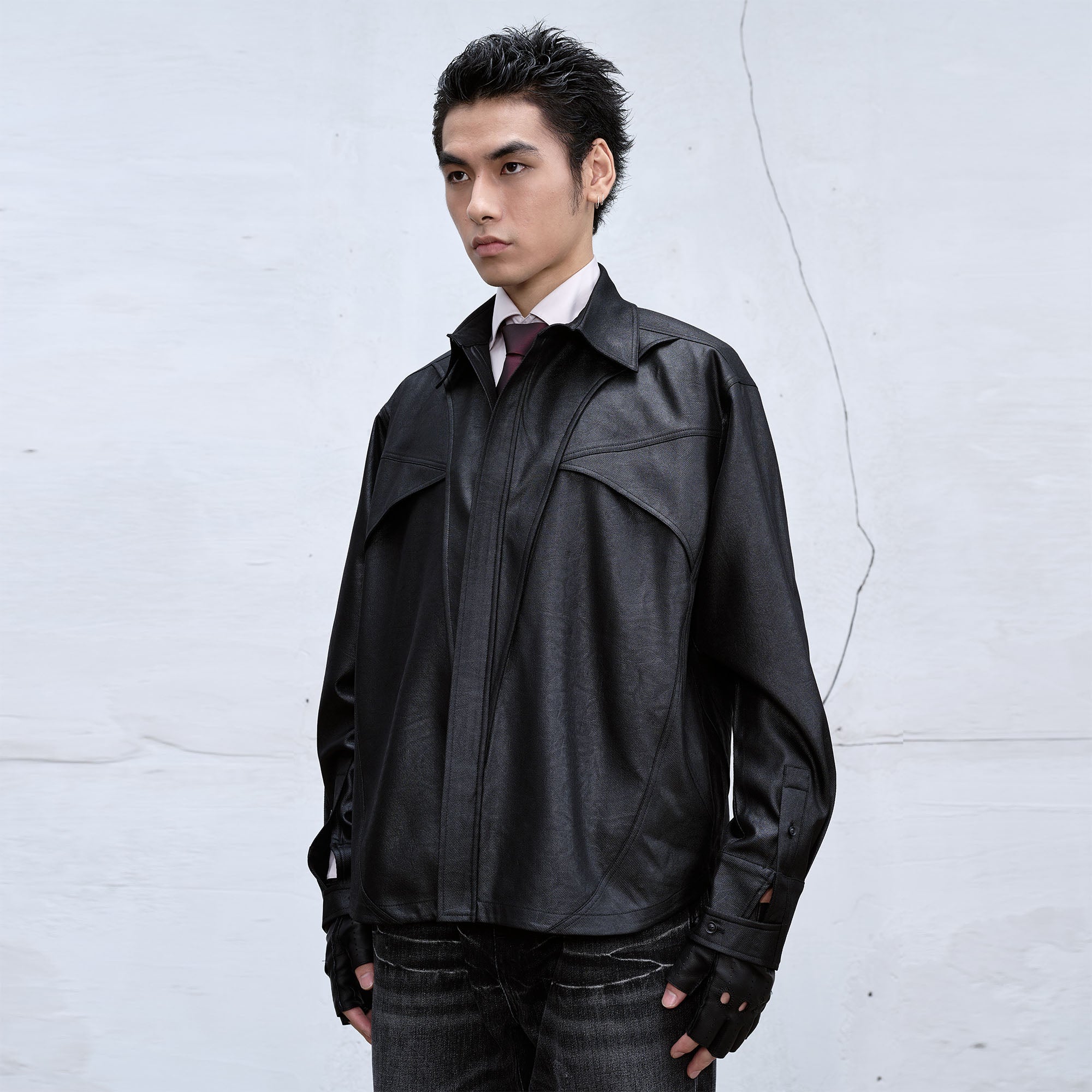 CATSSTAC Waxed Faux Leather Panel Jacket, premium urban and streetwear designers apparel on PROJECTISR.com, CATSSTAC
