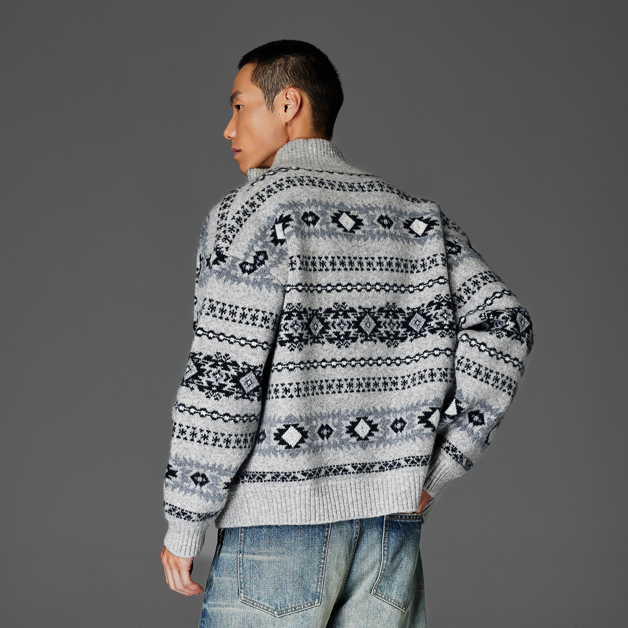 CATSSTAC Geometry Jacquard Zip-Up Cardigan