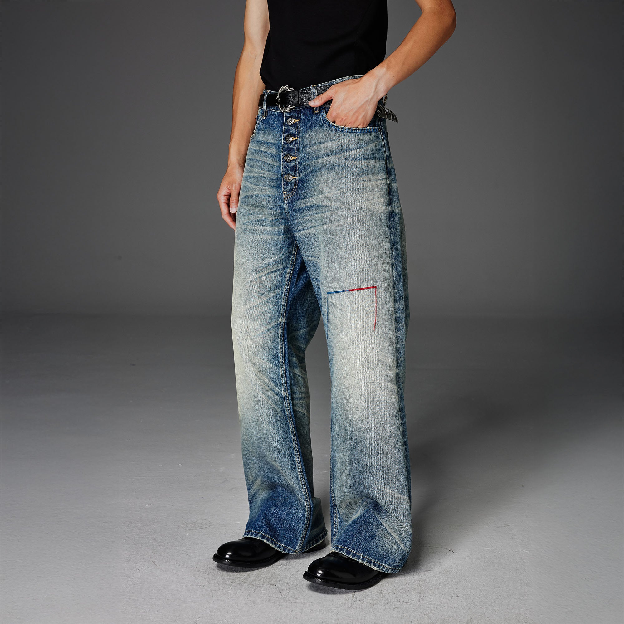CATSSTAC Whisker Washed Button-Up Jeans