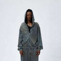 DND4DES Diamond Distressed Zip-Up Hoodie