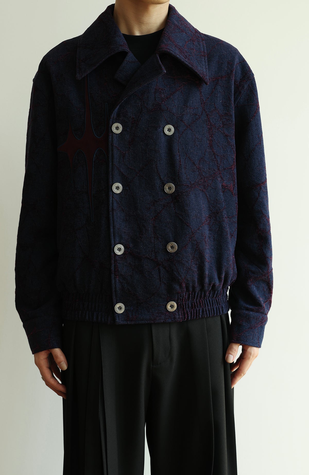 OKAYTHXBYE Flocked Suede Patchwork Crinkle-Denim Jacket