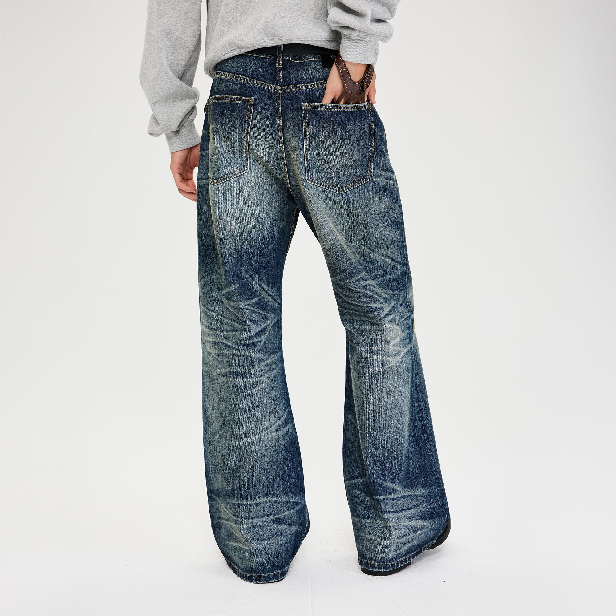 CATSSTAC Distressed Wrinkled Washed Wide-Leg Jeans, premium urban and streetwear designers apparel on PROJECTISR.com, CATSSTAC
