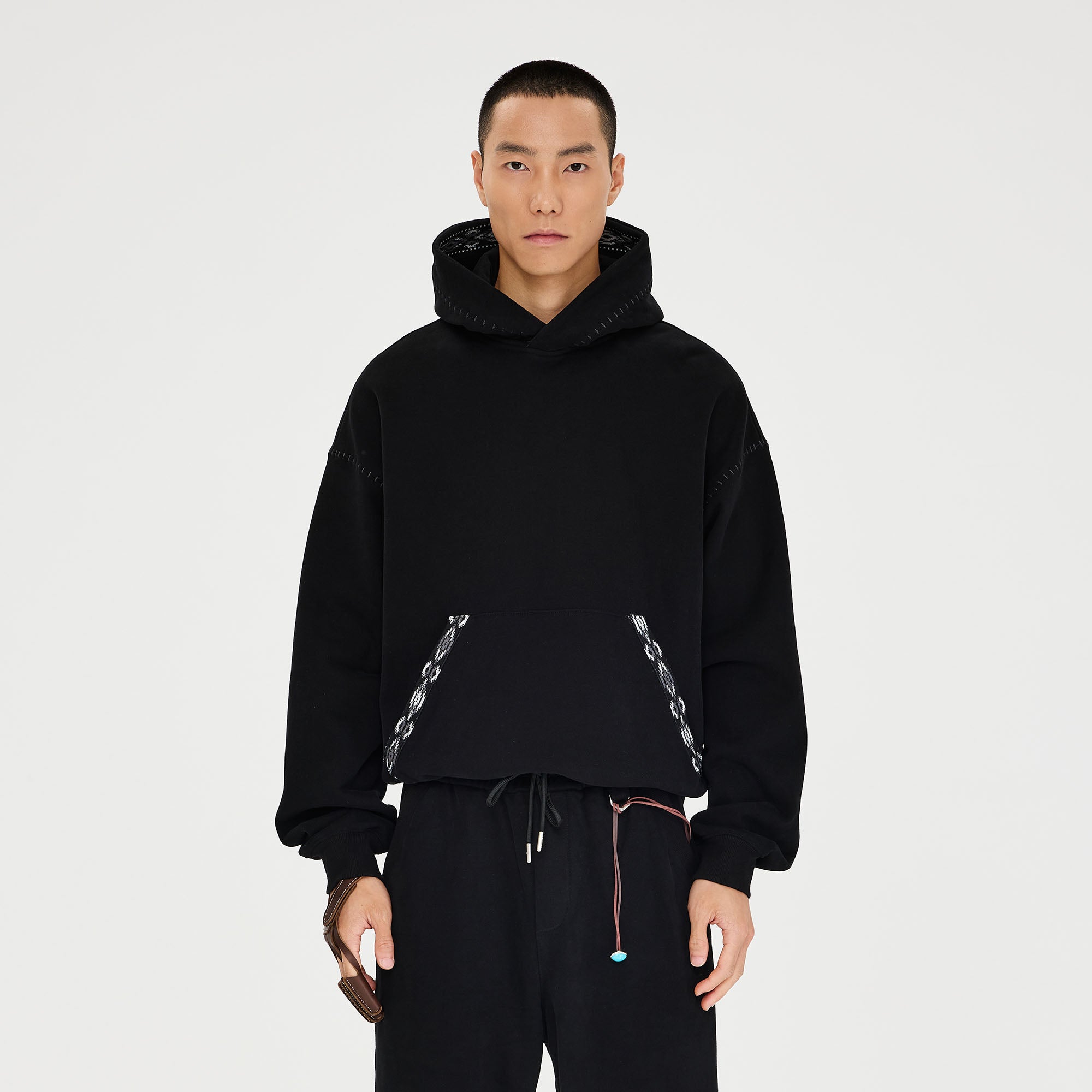 CATSSTAC Totem-Trimmed Kangaroo Pocket Hoodie, premium urban and streetwear designers apparel on PROJECTISR.com, CATSSTAC
