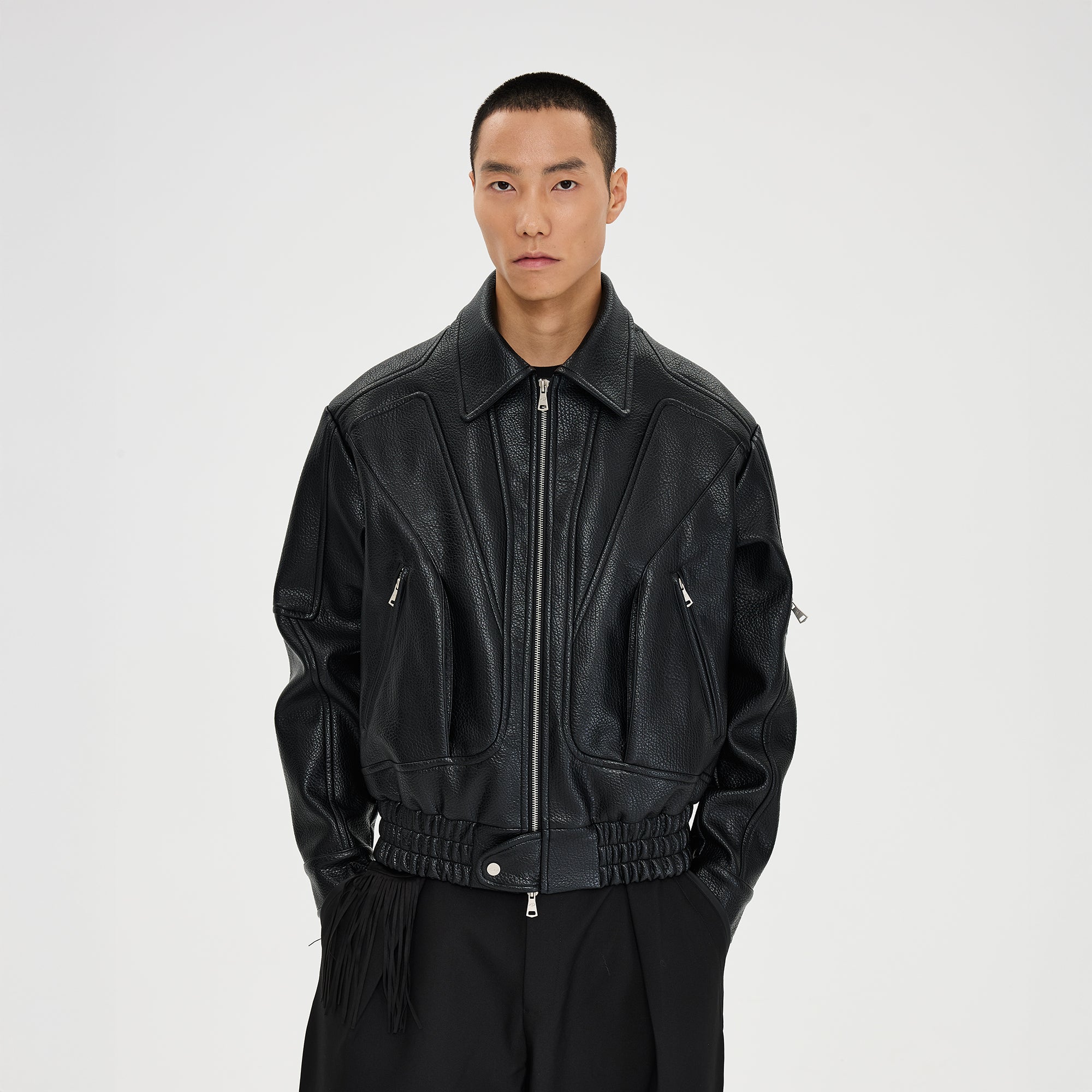 CATSSTAC Paneled Grain PU Utility Jacket, premium urban and streetwear designers apparel on PROJECTISR.com, CATSSTAC