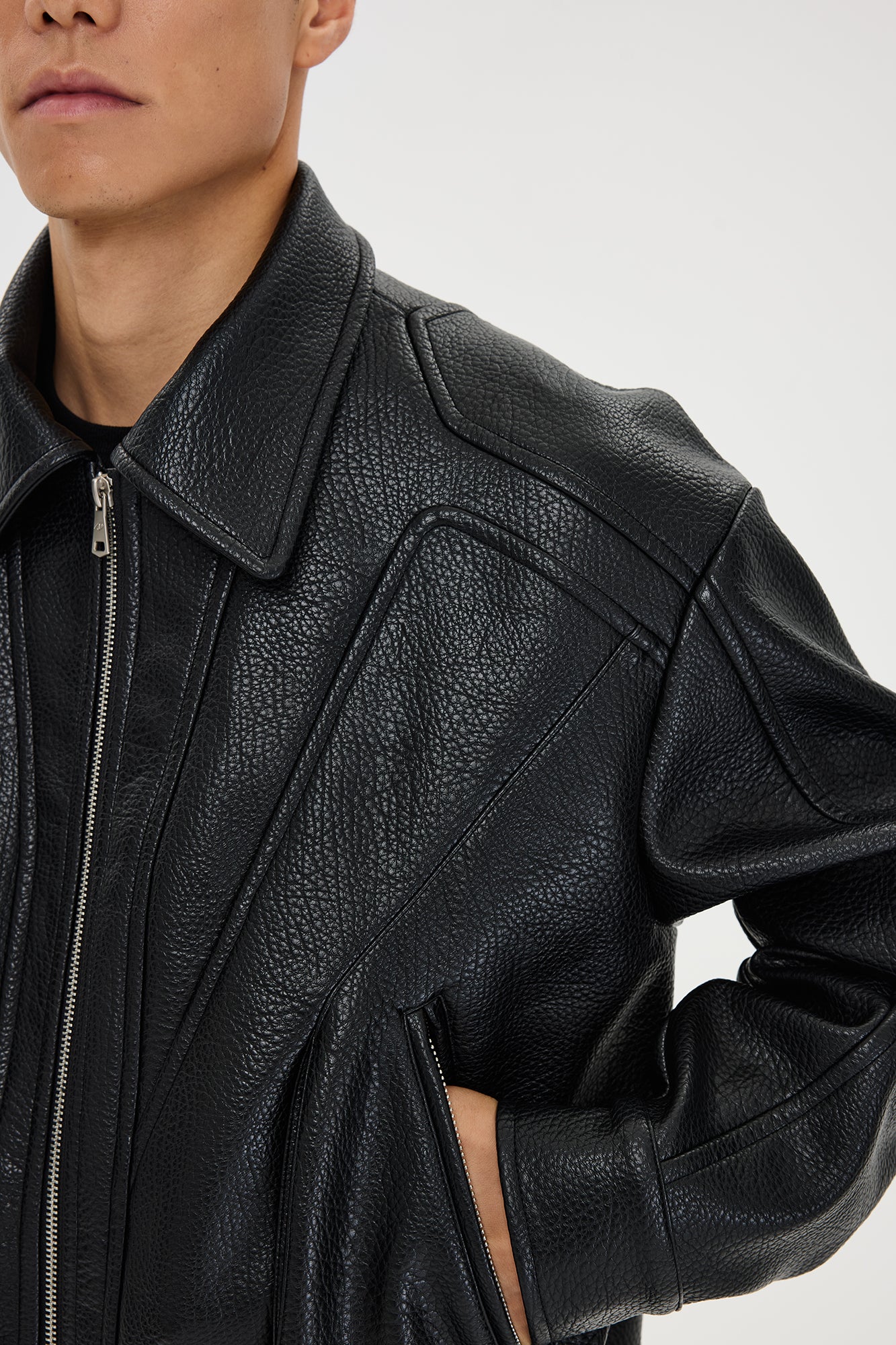 CATSSTAC Paneled Grain PU Utility Jacket, premium urban and streetwear designers apparel on PROJECTISR.com, CATSSTAC