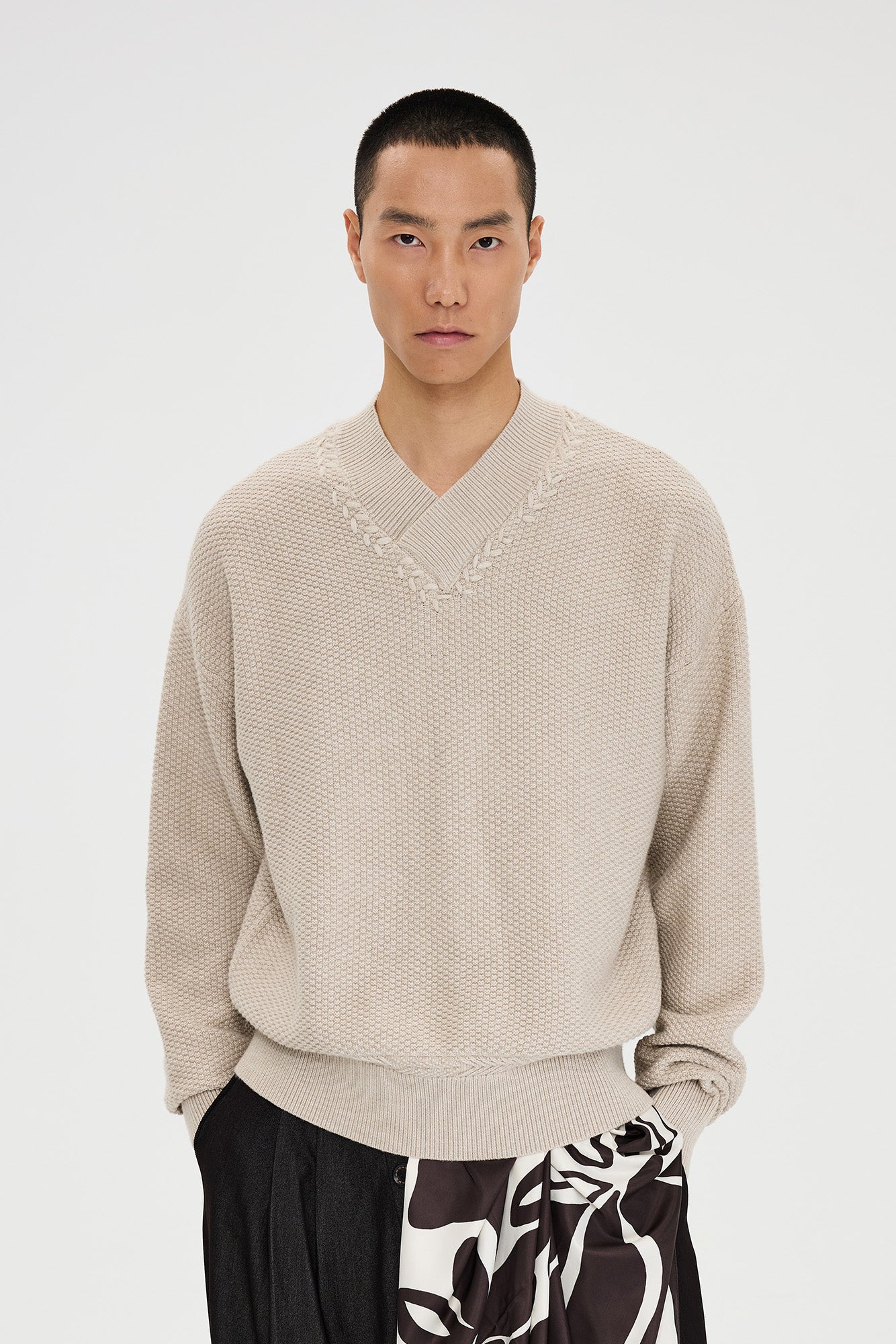 CATSSTAC Wheat-Weave V-Neck Oversized Sweater, premium urban and streetwear designers apparel on PROJECTISR.com, CATSSTAC