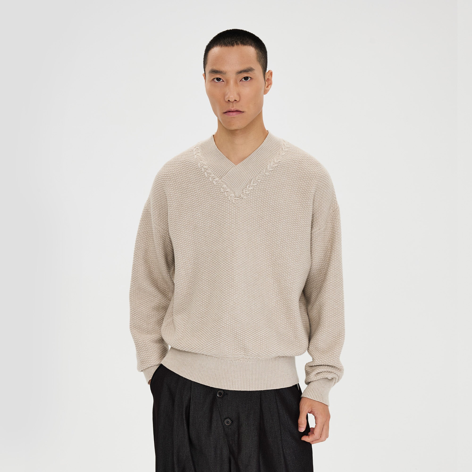 CATSSTAC Wheat-Weave V-Neck Oversized Sweater, premium urban and streetwear designers apparel on PROJECTISR.com, CATSSTAC