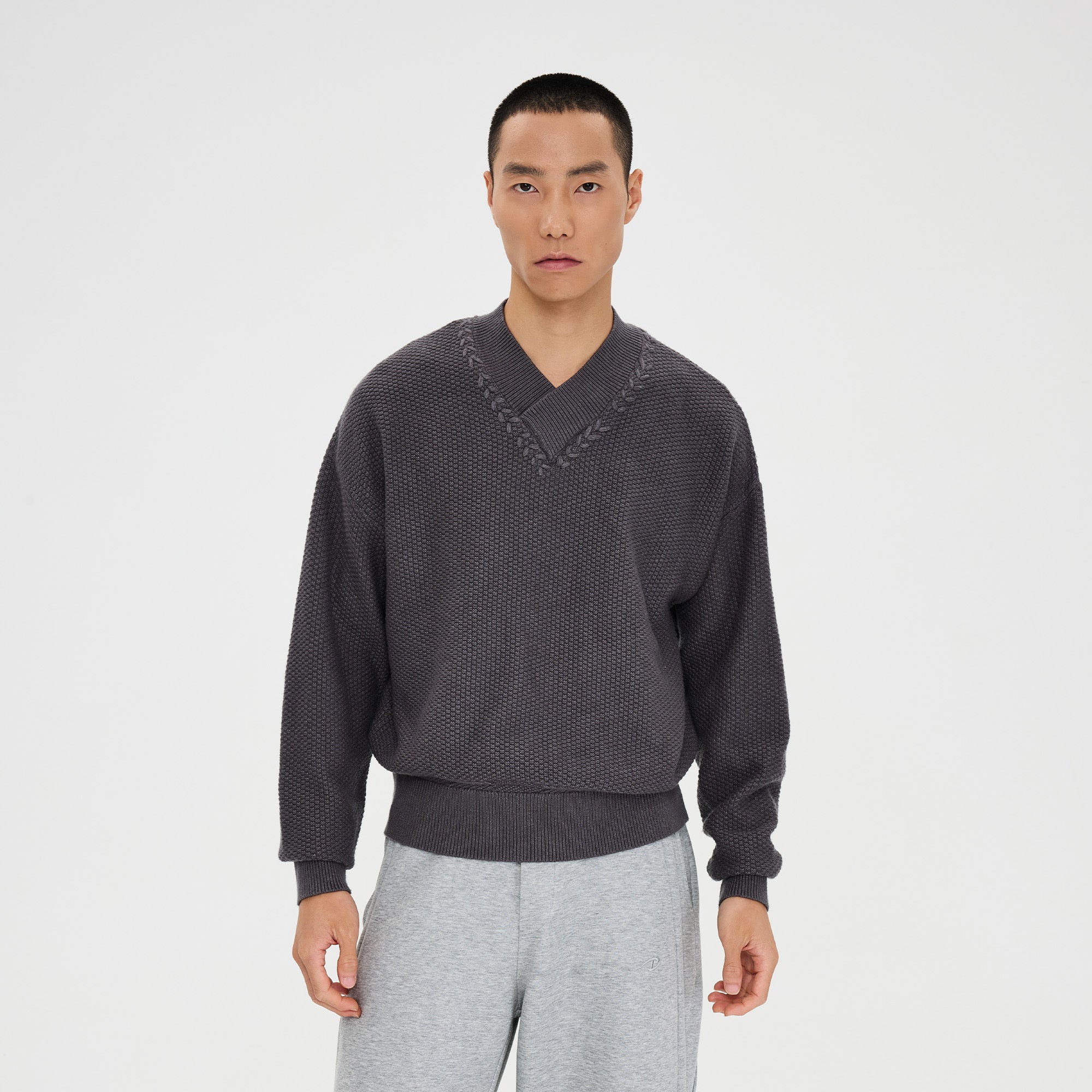 CATSSTAC Wheat-Weave V-Neck Oversized Sweater, premium urban and streetwear designers apparel on PROJECTISR.com, CATSSTAC