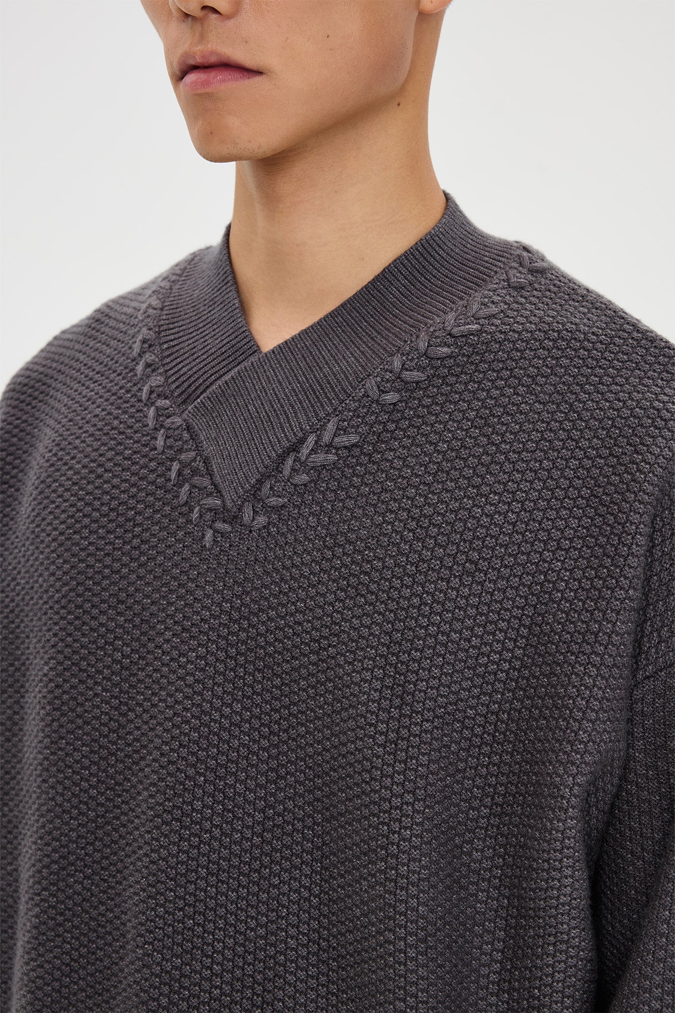 CATSSTAC Wheat-Weave V-Neck Oversized Sweater, premium urban and streetwear designers apparel on PROJECTISR.com, CATSSTAC