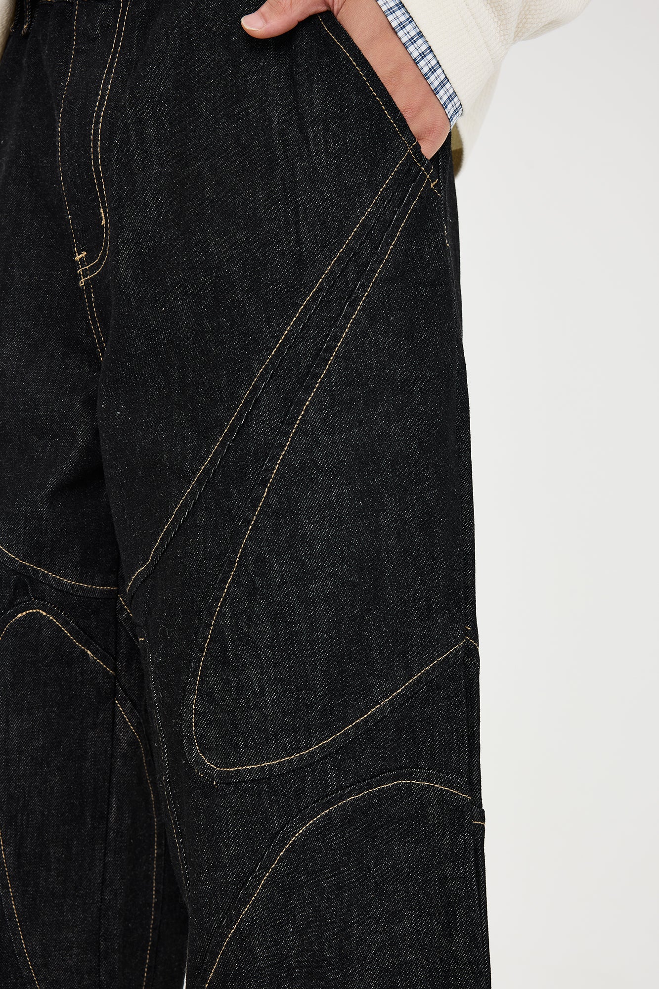 CATSSTAC Contrast Stitch Paneled Raw Jeans