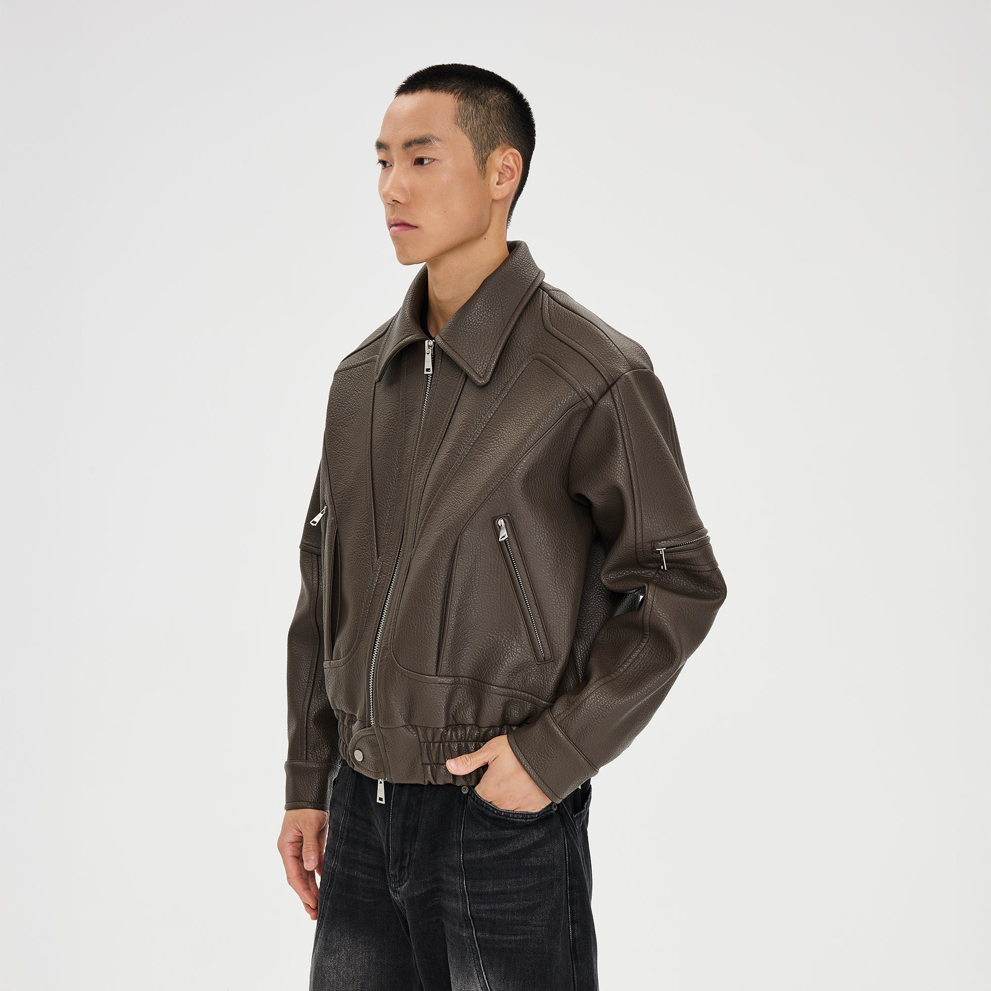 CATSSTAC Paneled Grain PU Utility Jacket, premium urban and streetwear designers apparel on PROJECTISR.com, CATSSTAC