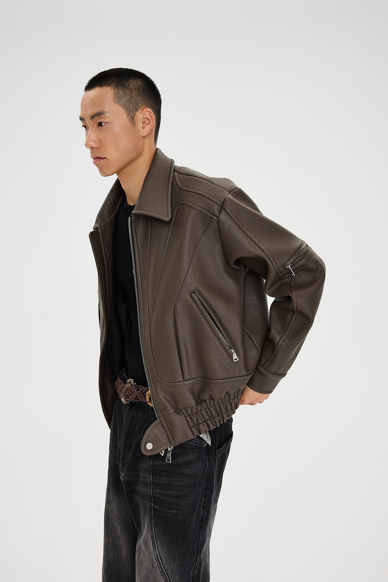 CATSSTAC Paneled Grain PU Utility Jacket, premium urban and streetwear designers apparel on PROJECTISR.com, CATSSTAC