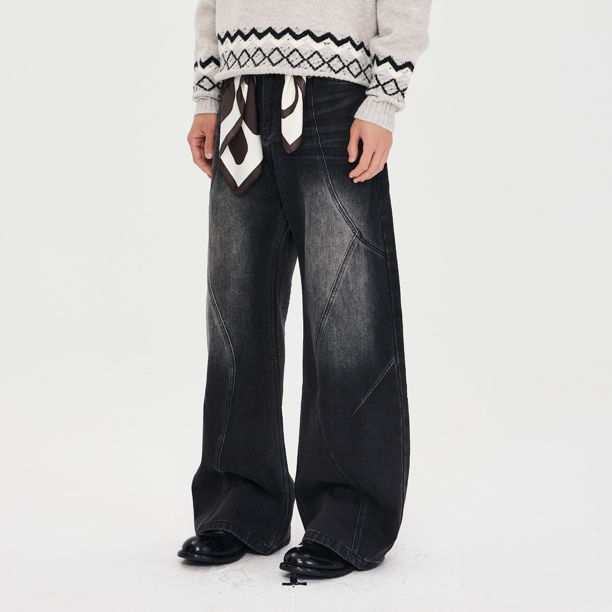 CATSSTAC Whisker-Washed Panel Wide-Leg Jeans, premium urban and streetwear designers apparel on PROJECTISR.com, CATSSTAC