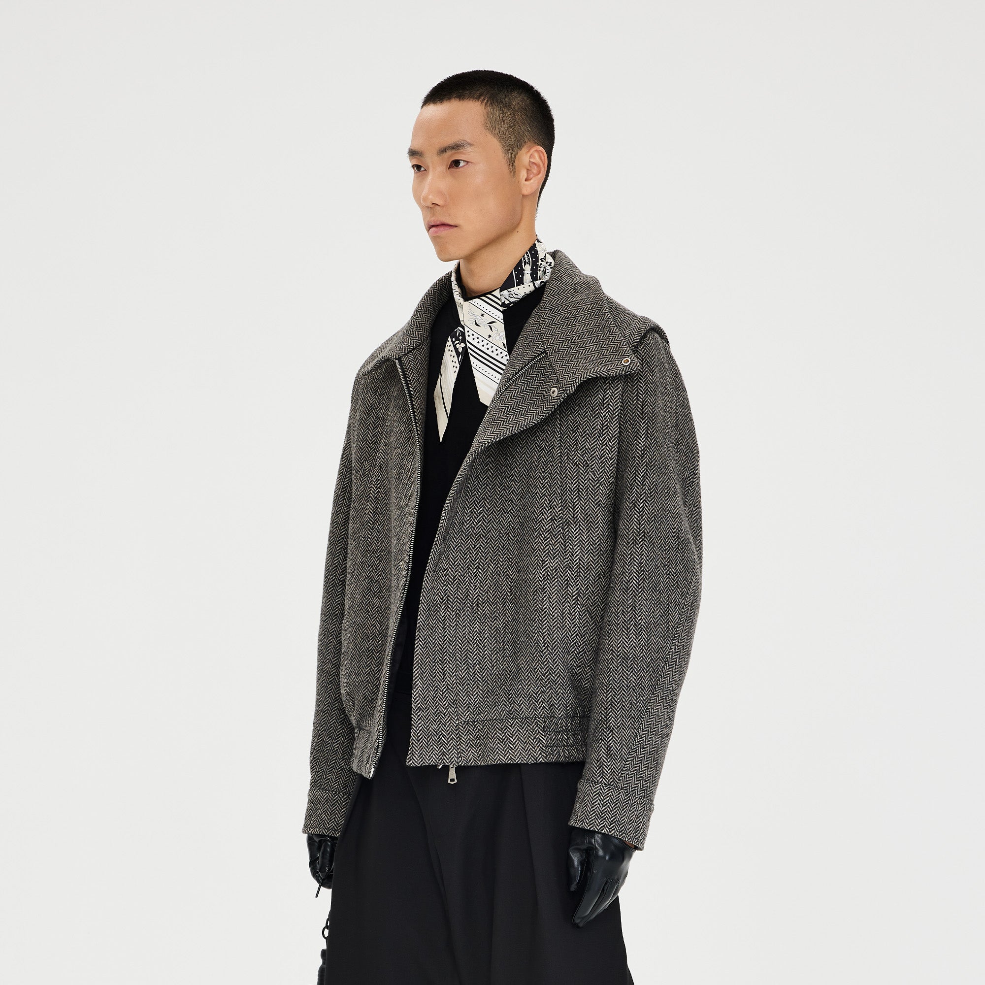 CATSSTAC Herringbone Wool-Blend  Stand Collar Jacket, premium urban and streetwear designers apparel on PROJECTISR.com, CATSSTAC