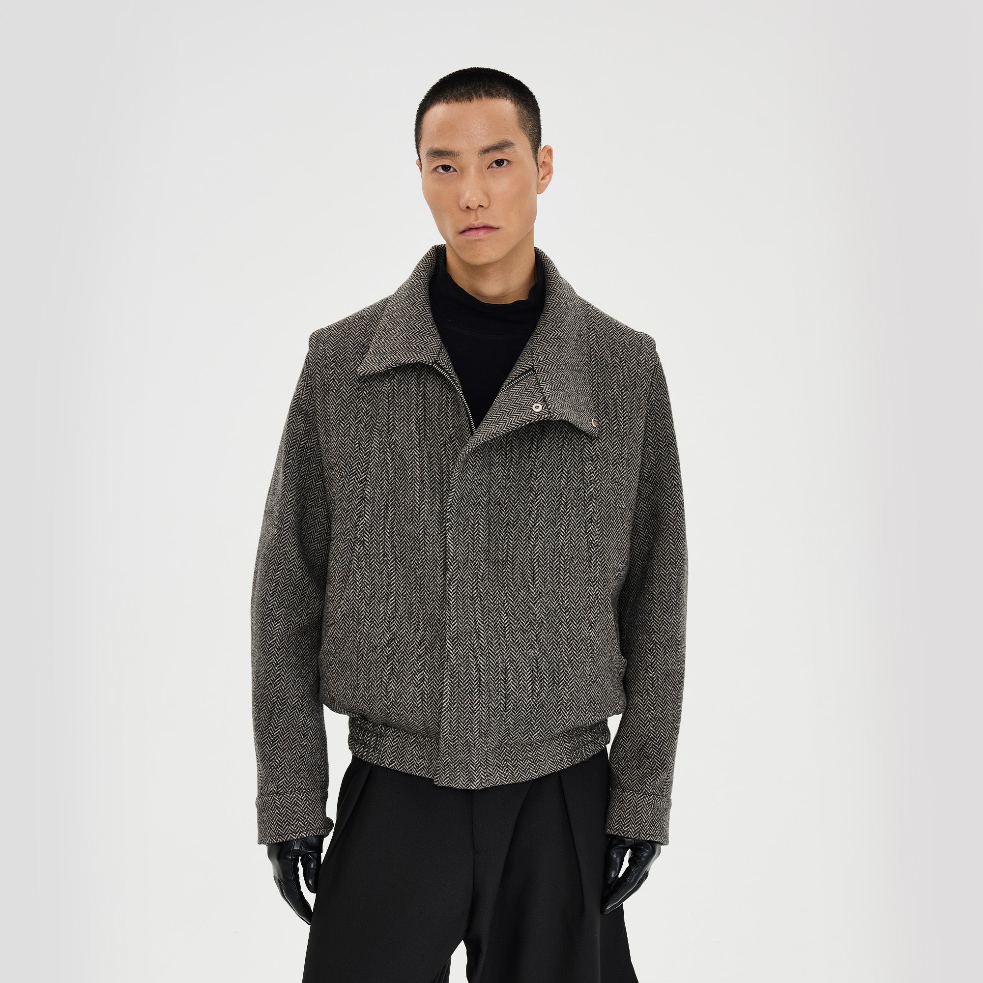 CATSSTAC Herringbone Wool-Blend  Stand Collar Jacket, premium urban and streetwear designers apparel on PROJECTISR.com, CATSSTAC