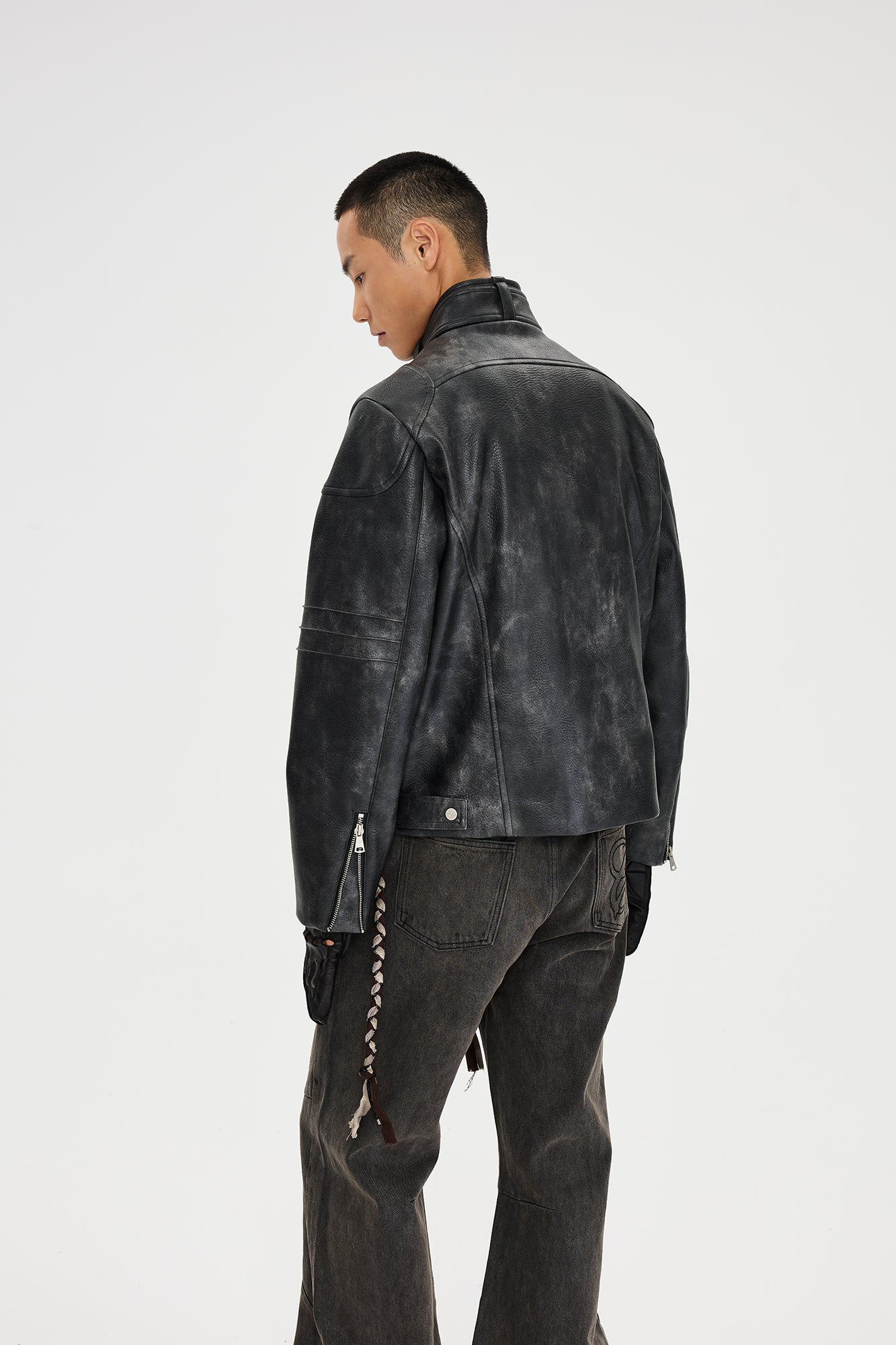 CATSSTAC Pebbled Faux Leather Multi-Zipper Biker Jacket