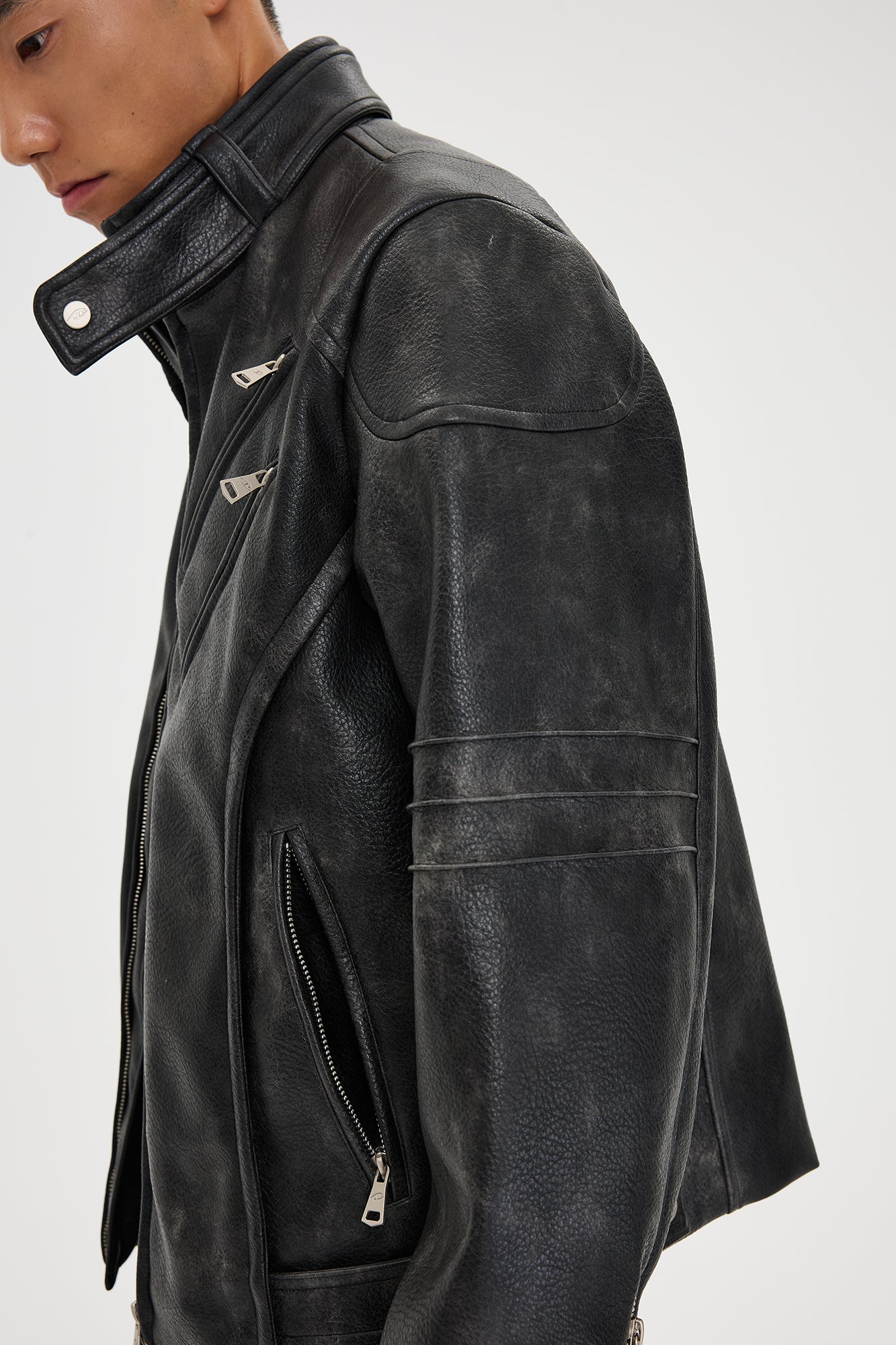 CATSSTAC Pebbled Faux Leather Multi-Zipper Biker Jacket