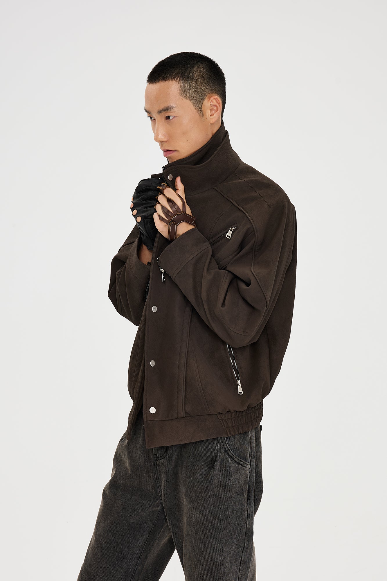 CATSSTAC Layered Placket Structured Paneled PU Jacket