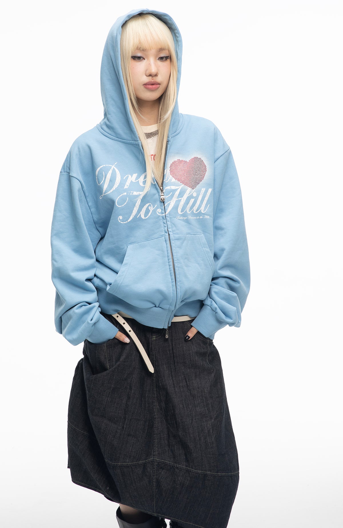 SADSOUP Dreamy Heart Print Zip-Up Hoodie