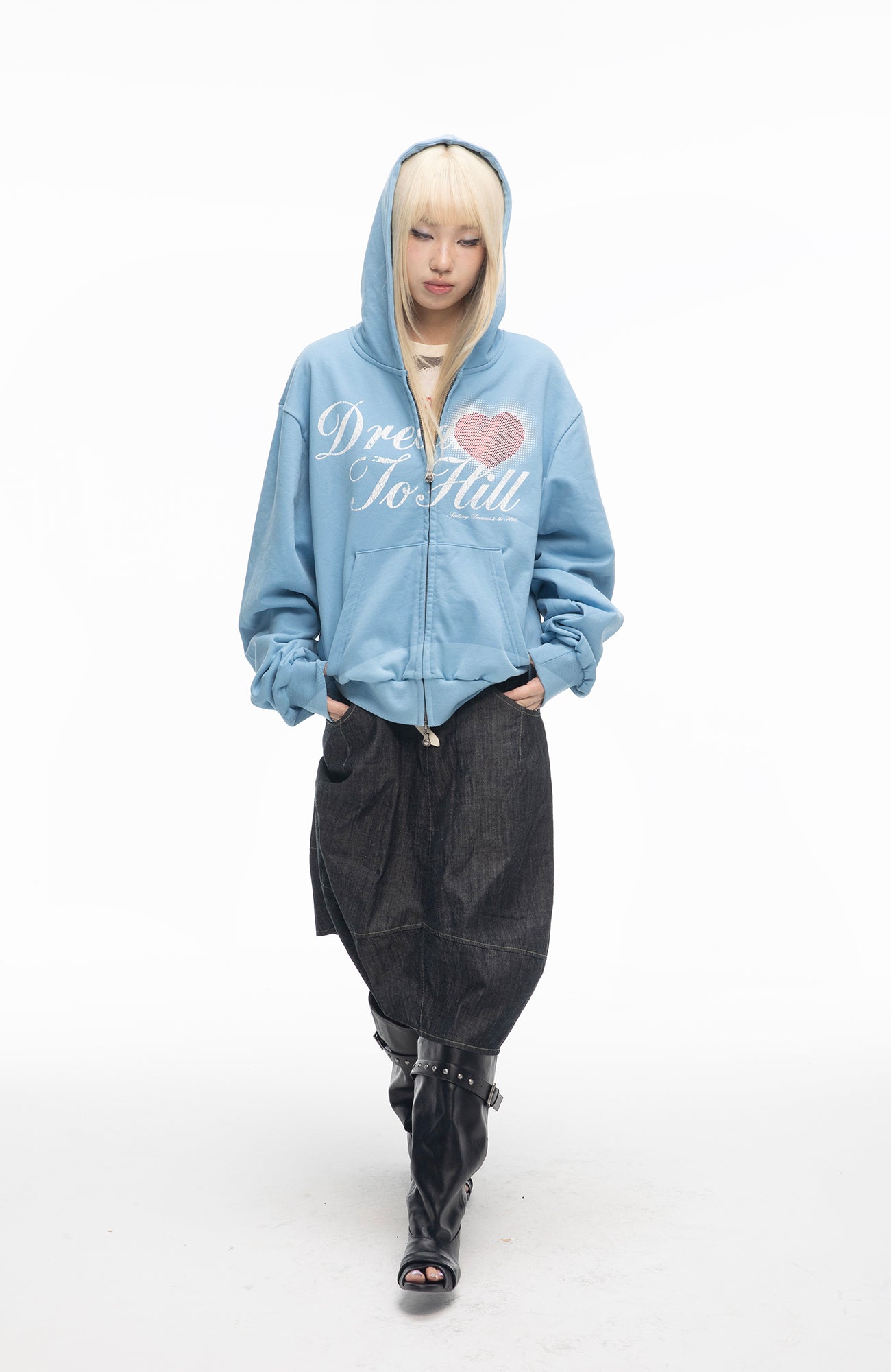 SADSOUP Dreamy Heart Print Zip-Up Hoodie