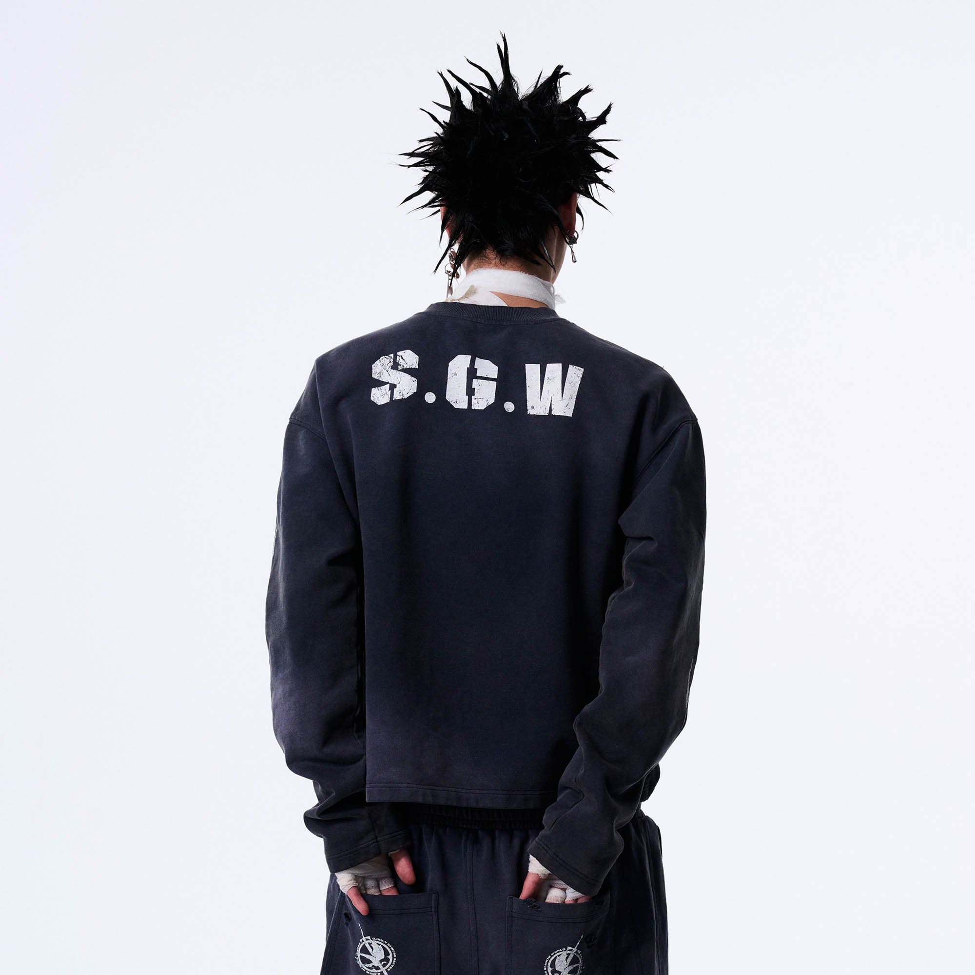 SAVAGEGROWTHWORLD No.5 Distressed Long-Sleeve Tee