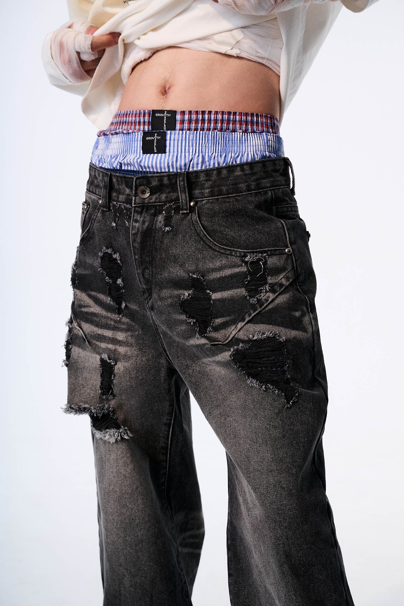 SAVAGEGROWTHWORLD Retro Washed Ripped Baggy Jeans