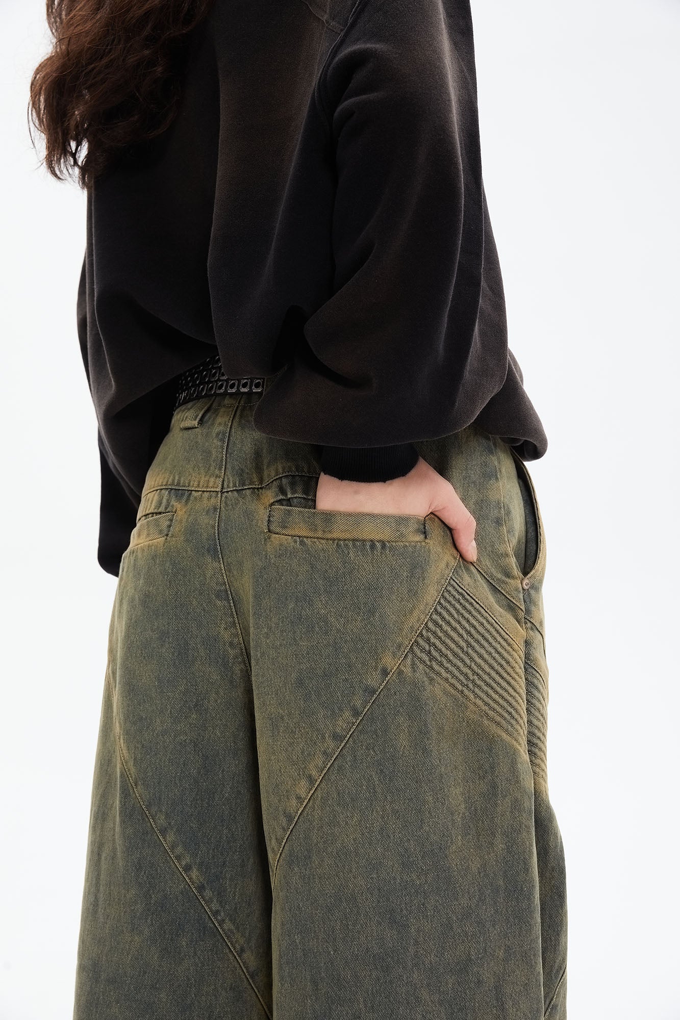 ERROR CODE ROBOT Heavy Wash Paneled Straight-Leg Jeans, premium urban and streetwear designers apparel on PROJECTISR.com, ERROR CODE ROBOT