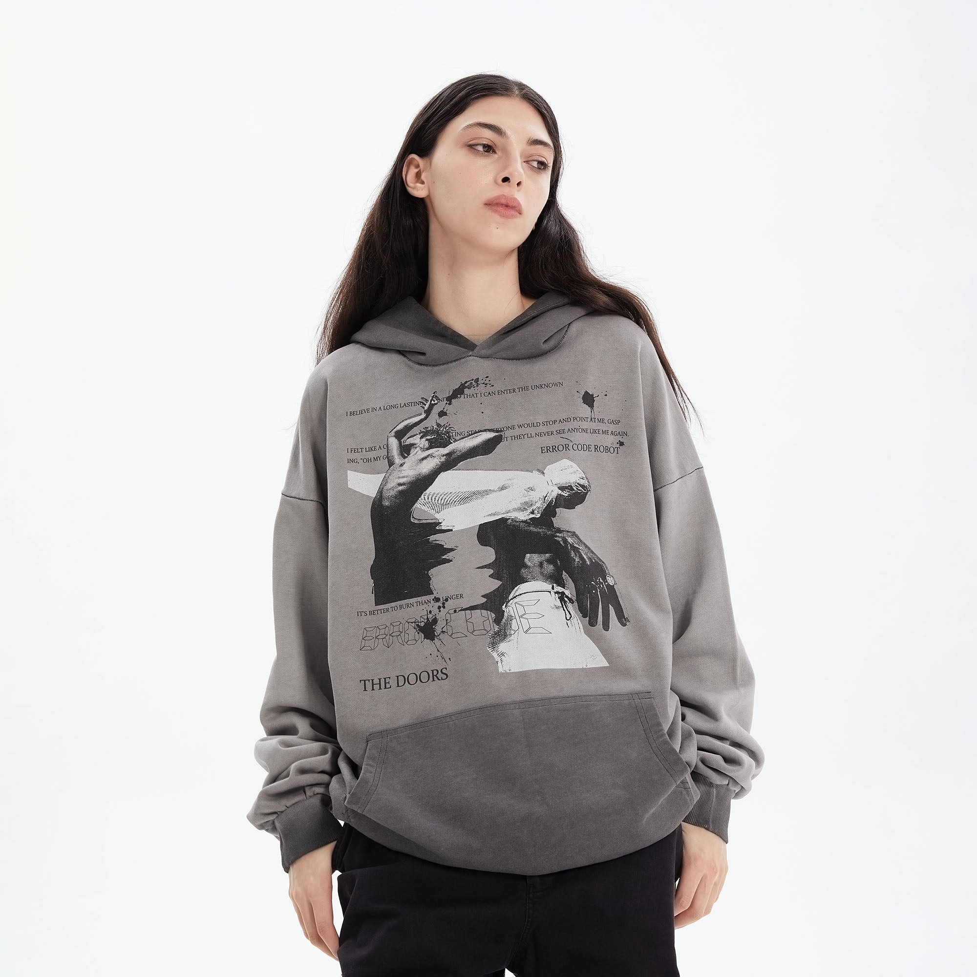 ERROR CODE ROBOT Graphic Faded Oversized Hoodie, premium urban and streetwear designers apparel on PROJECTISR.com, ERROR CODE ROBOT