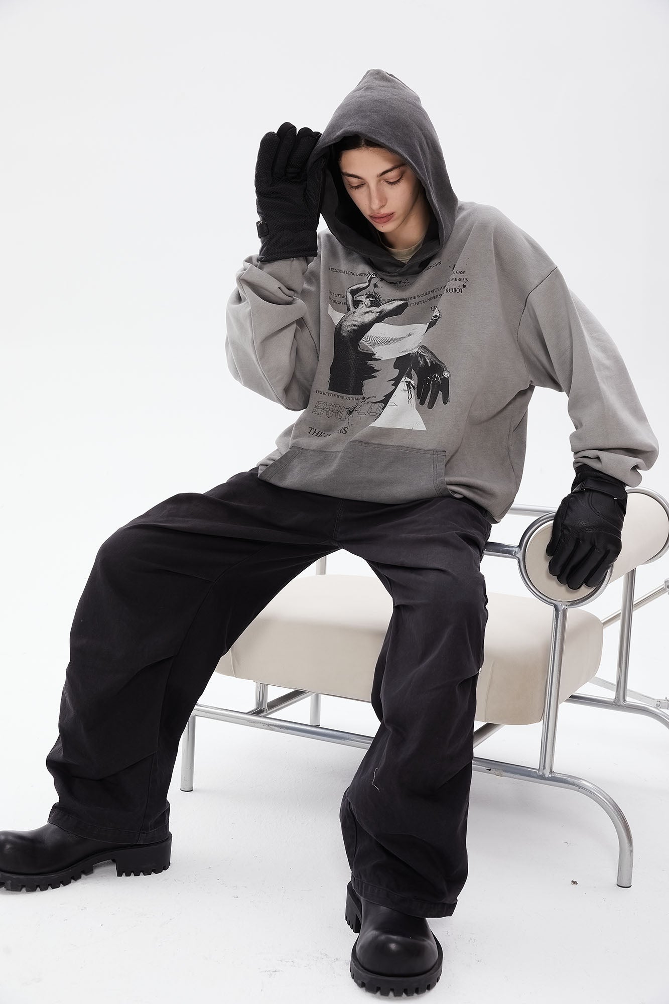 ERROR CODE ROBOT Graphic Faded Oversized Hoodie, premium urban and streetwear designers apparel on PROJECTISR.com, ERROR CODE ROBOT