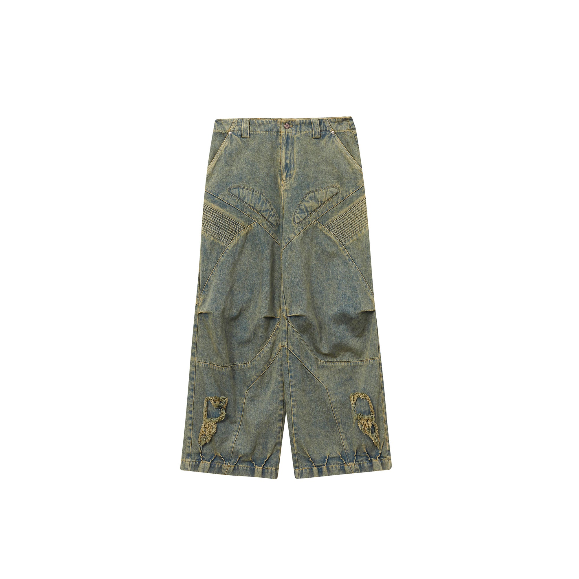 ERROR CODE ROBOT Heavy Wash Paneled Straight-Leg Jeans, premium urban and streetwear designers apparel on PROJECTISR.com, ERROR CODE ROBOT