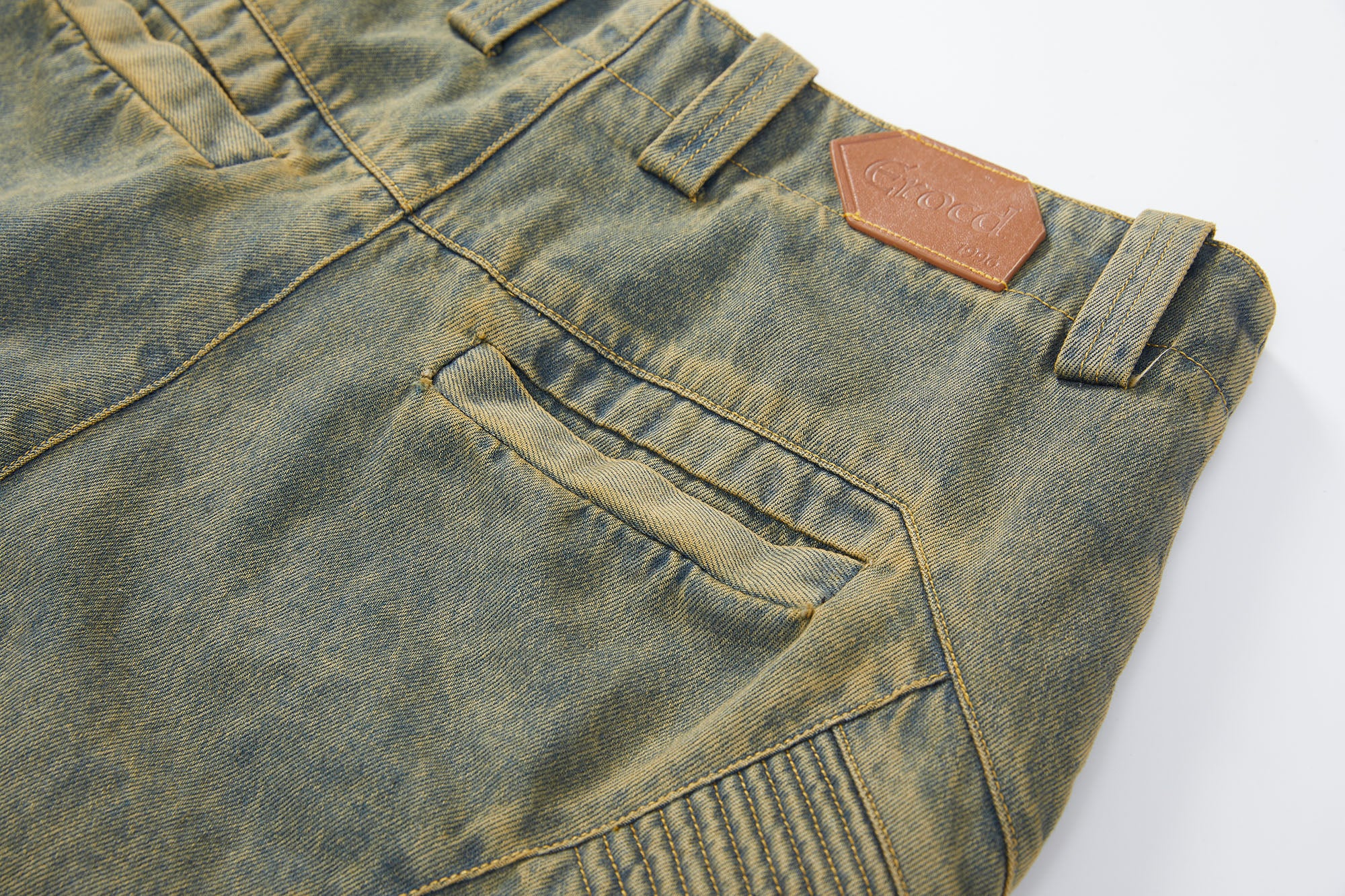 ERROR CODE ROBOT Heavy Wash Paneled Straight-Leg Jeans, premium urban and streetwear designers apparel on PROJECTISR.com, ERROR CODE ROBOT
