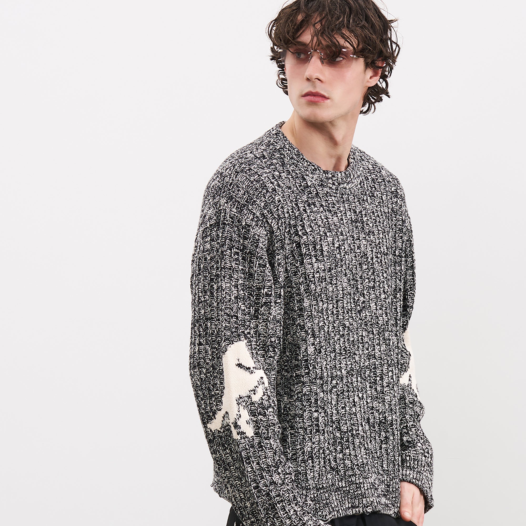 PMW Horse Elbow Patched Cable-Knit Sweater, premium urban and streetwear designers apparel on PROJECTISR.com, PMW