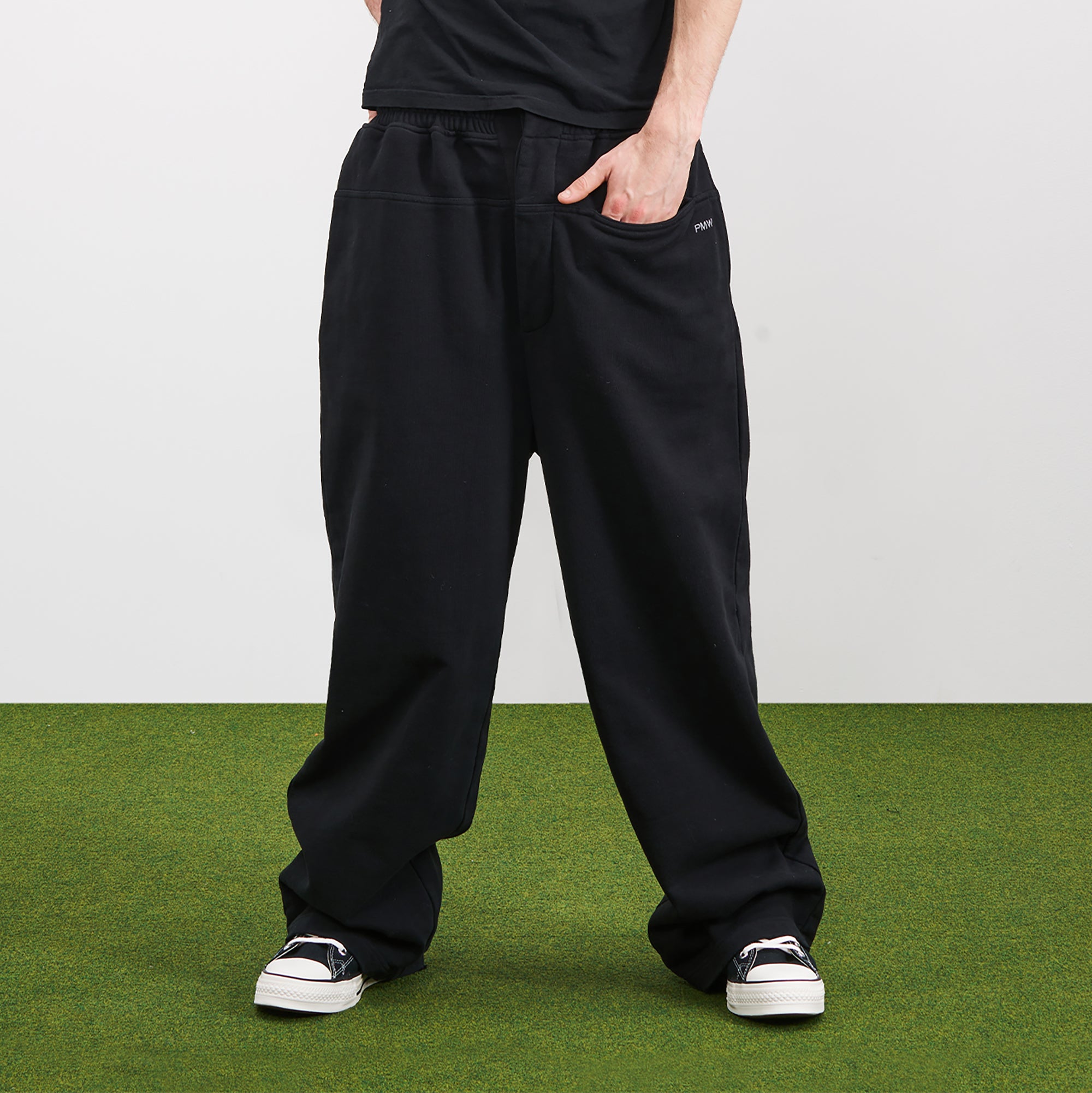 PMW Oversized Curved Wide-Leg Sweatpants, premium urban and streetwear designers apparel on PROJECTISR.com, PMW