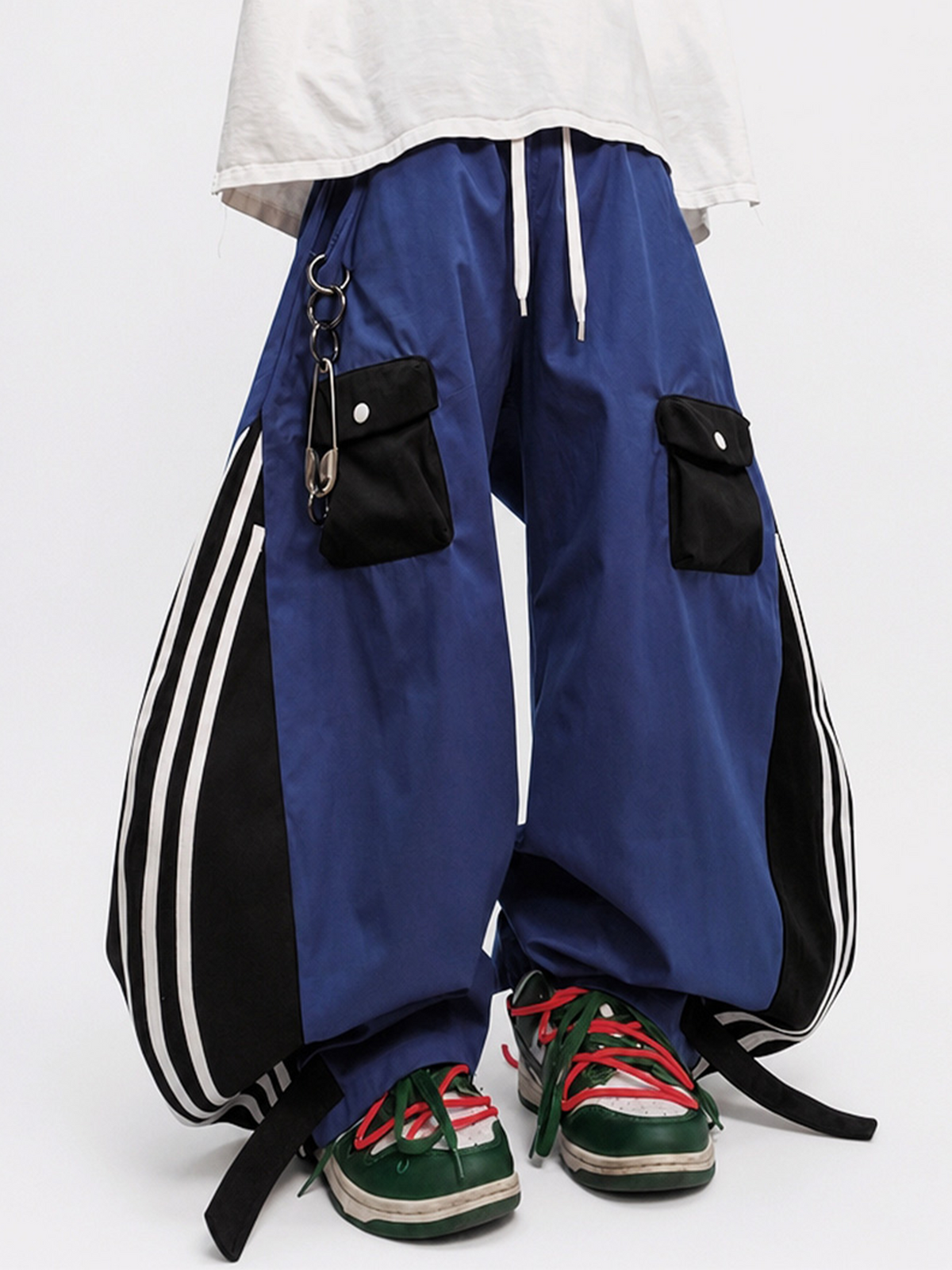 UUCSCC Striped Spliced Wide-Leg Drawstring Track Pants
