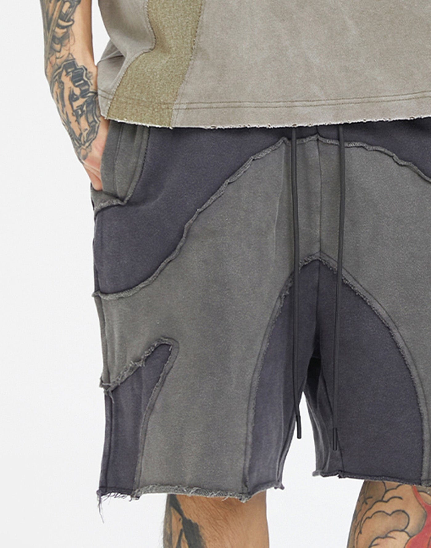 F2CE Distressed Spliced Shorts, premium urban and streetwear designers apparel on PROJECTISR.com, F2CE