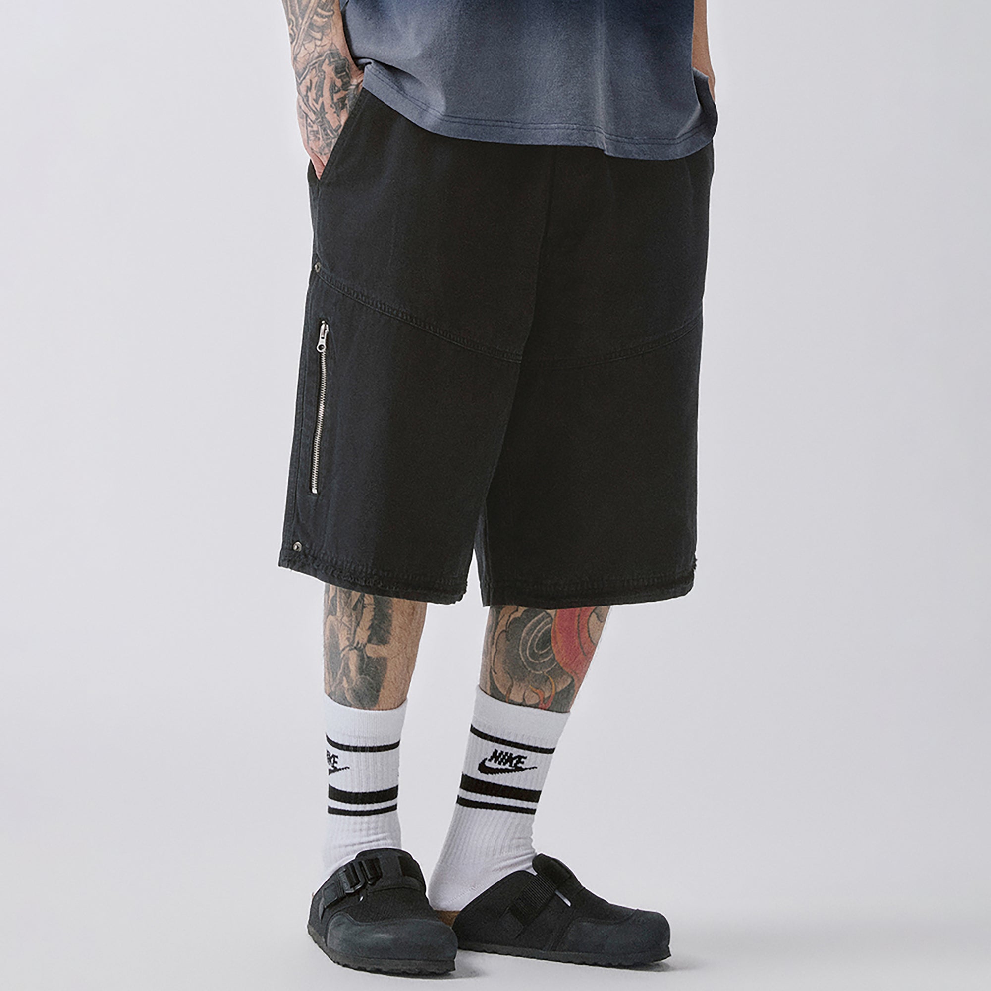 F2CE Raw-Edge Straight-Leg Shorts, premium urban and streetwear designers apparel on PROJECTISR.com, F2CE