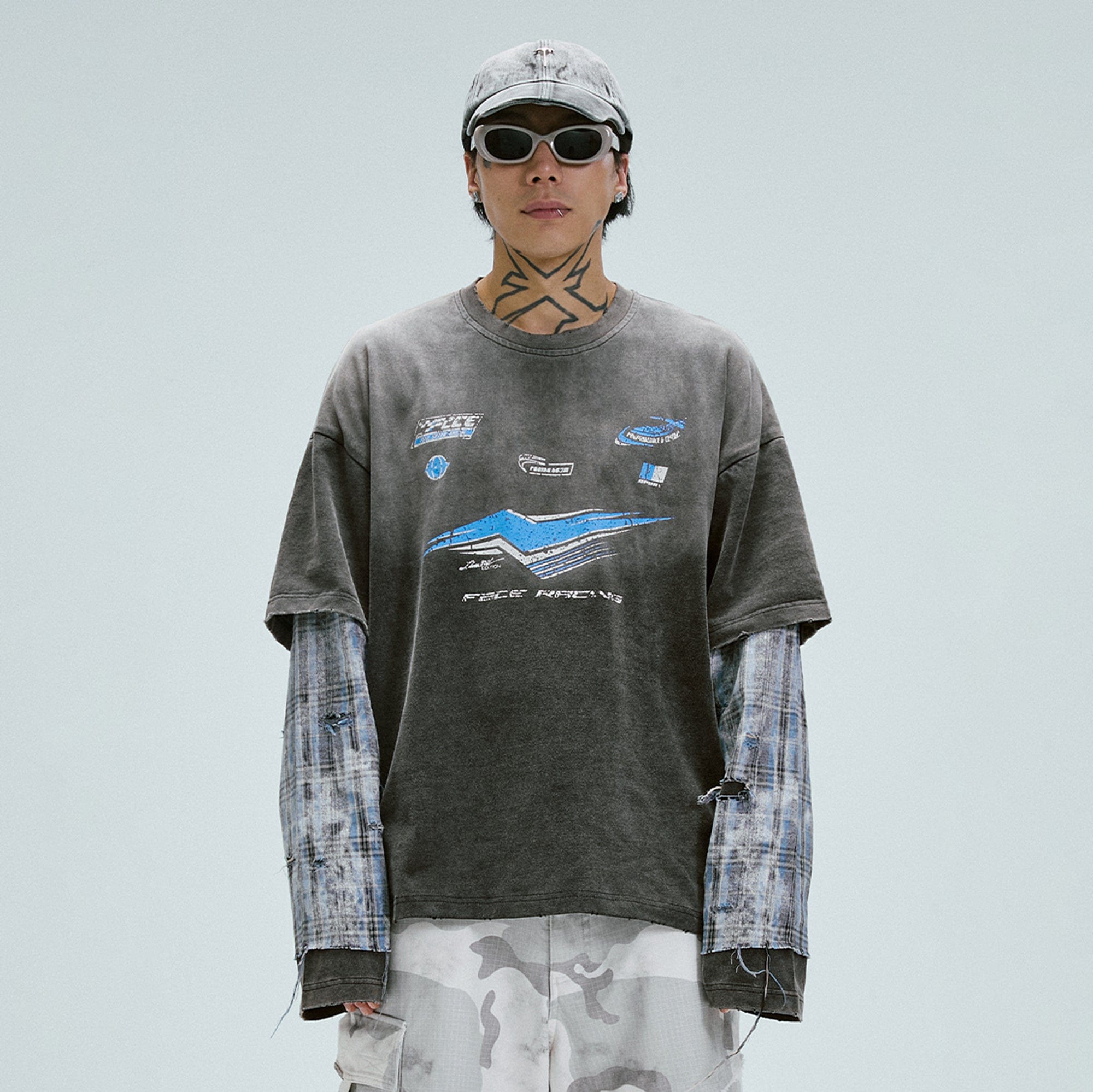 F2CE Distressed Layered Washed Long-Sleeve Tee