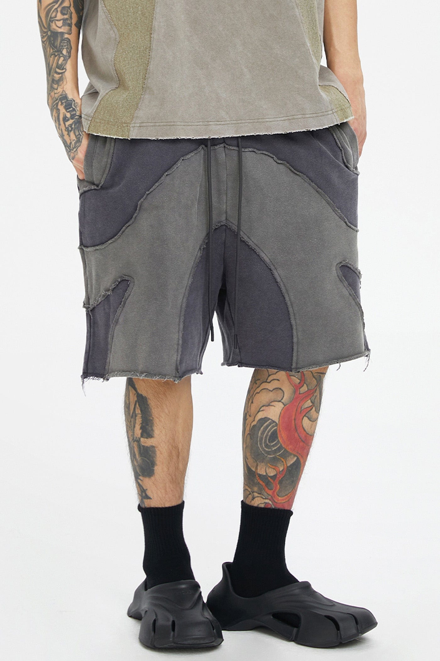 F2CE Distressed Spliced Shorts, premium urban and streetwear designers apparel on PROJECTISR.com, F2CE