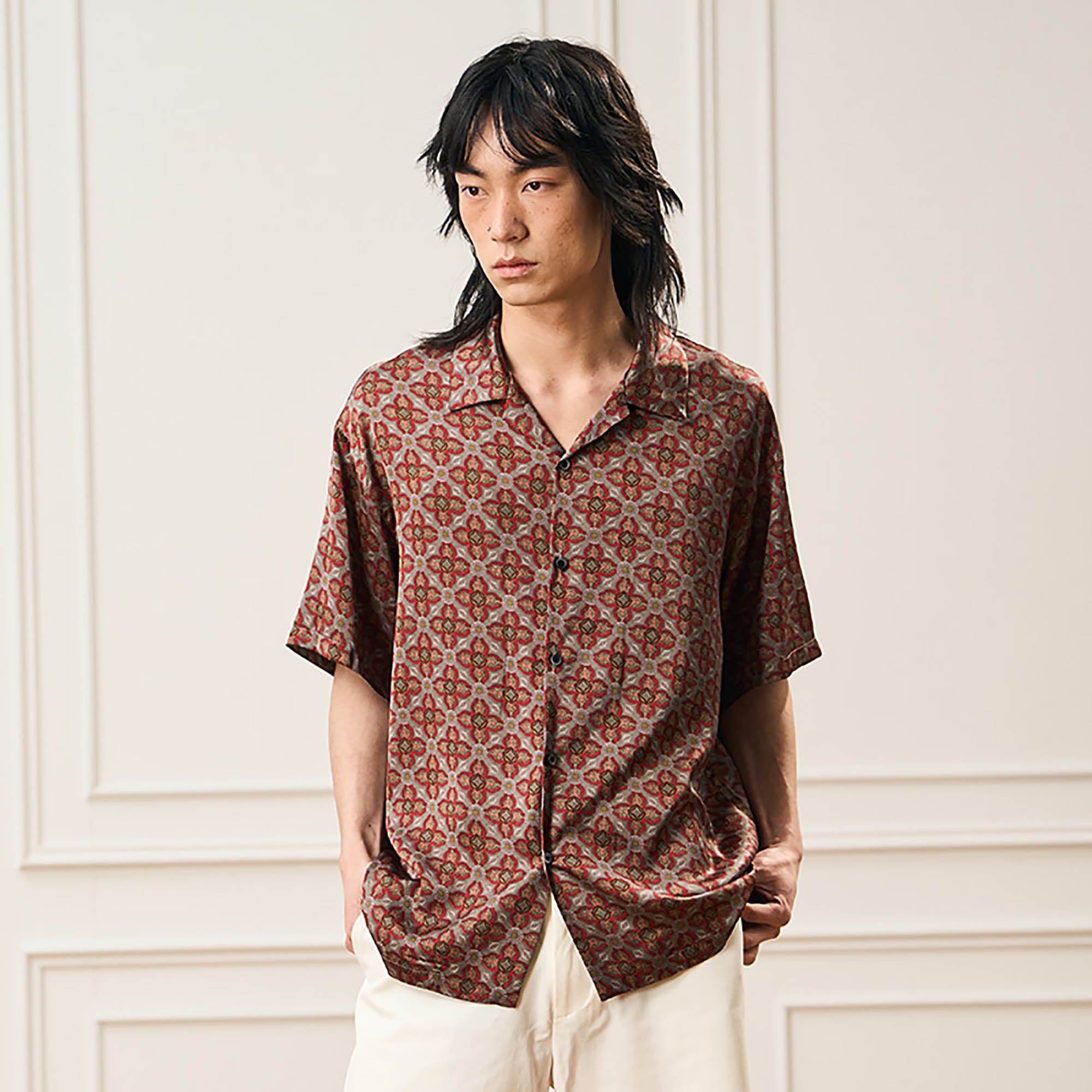 EPIC POETRY Medieval Tile Cuban Half Shirt, premium urban and streetwear designers apparel on PROJECTISR.com, EPIC POETRY