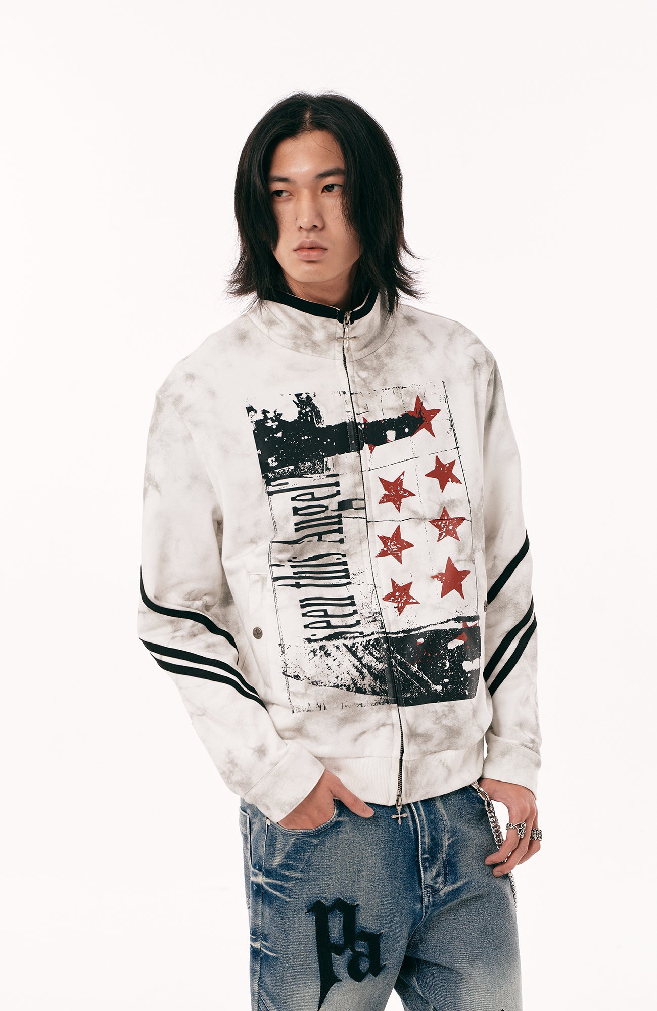 PASET Dirty Wash Star Graphic Track Jacket