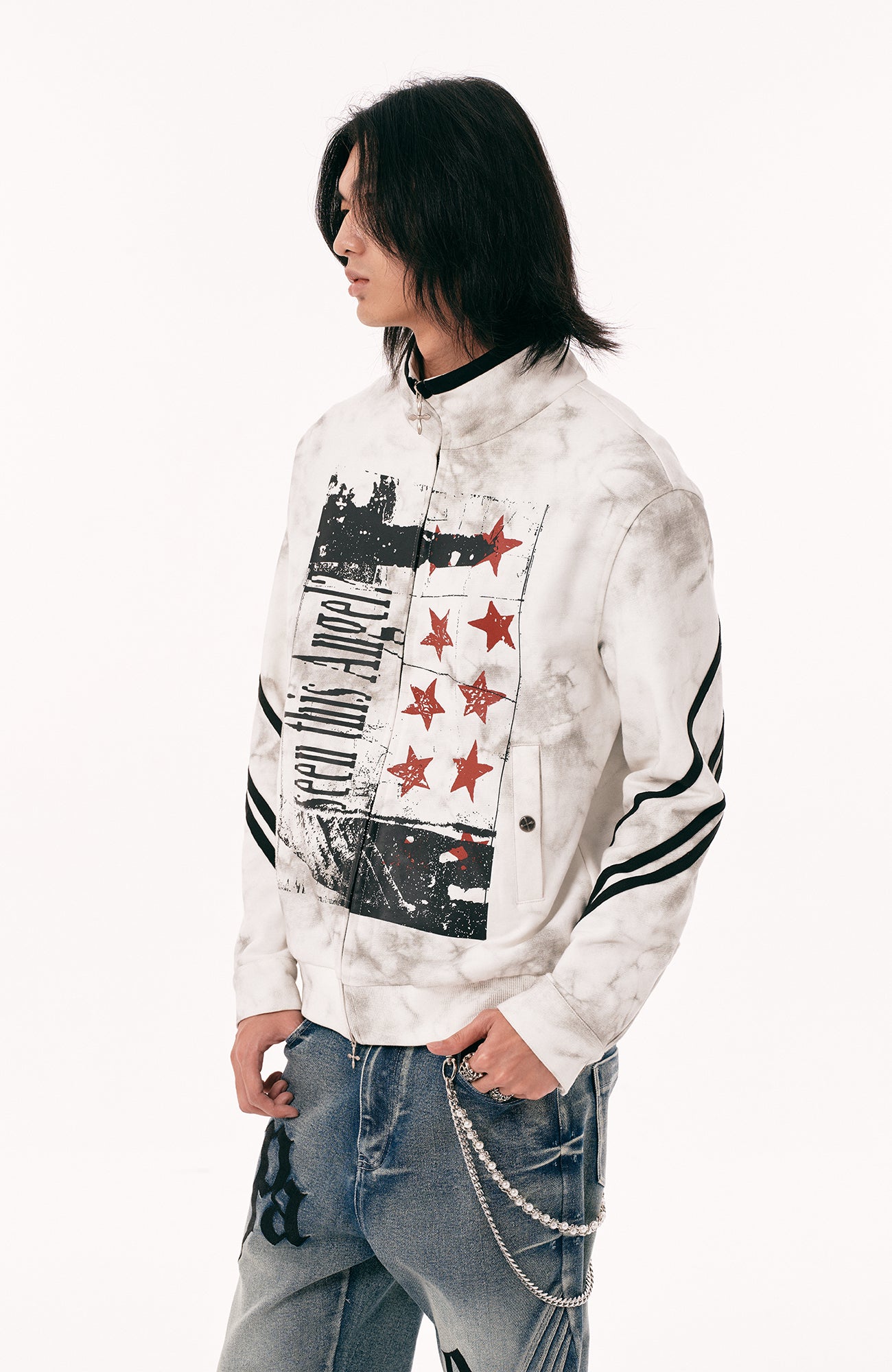 PASET Dirty Wash Star Graphic Track Jacket